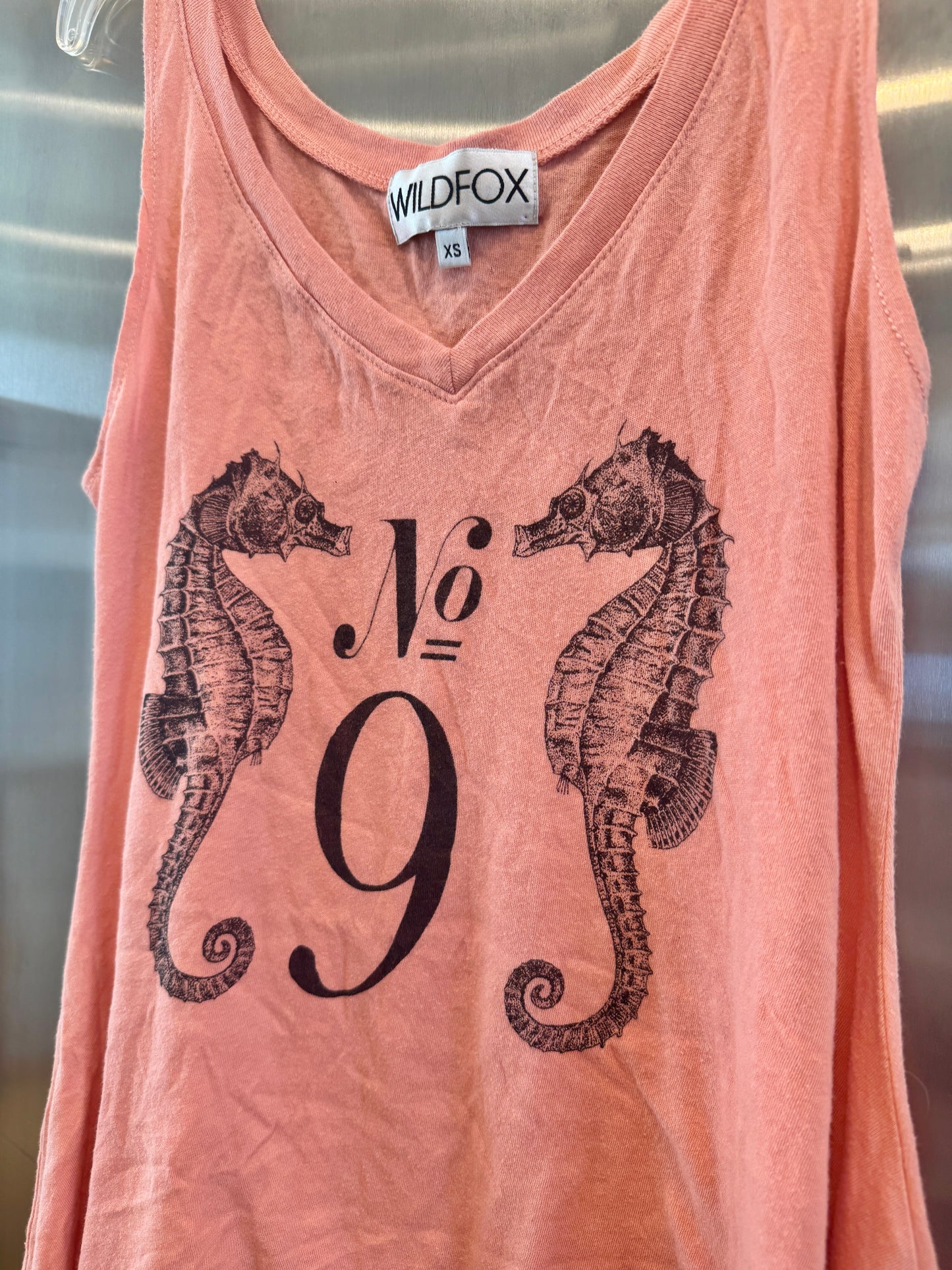 Wildfox Seahorse Tank Top V Neck in Coral Orange * Pre-Owned *