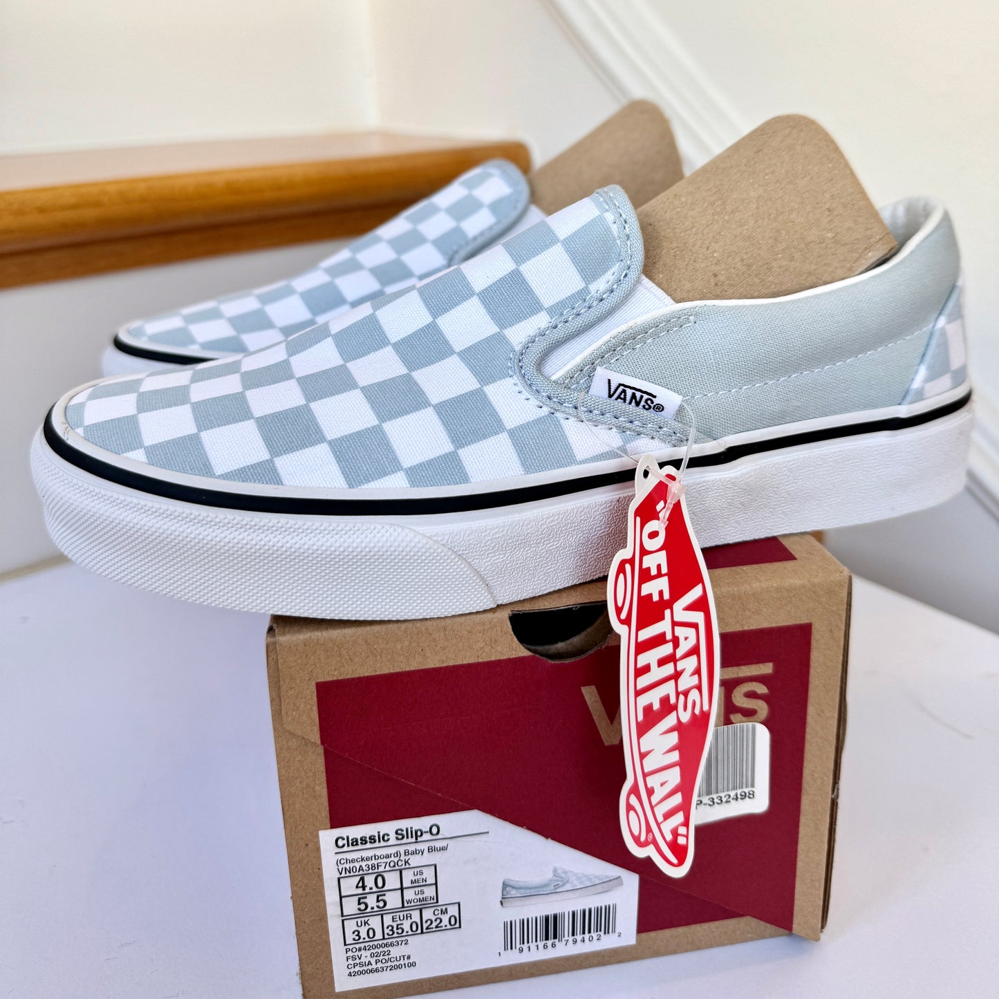 Vans Slip-On Classic Skate Shoes Checkerboard Baby Blue Shoes Classic Unisex