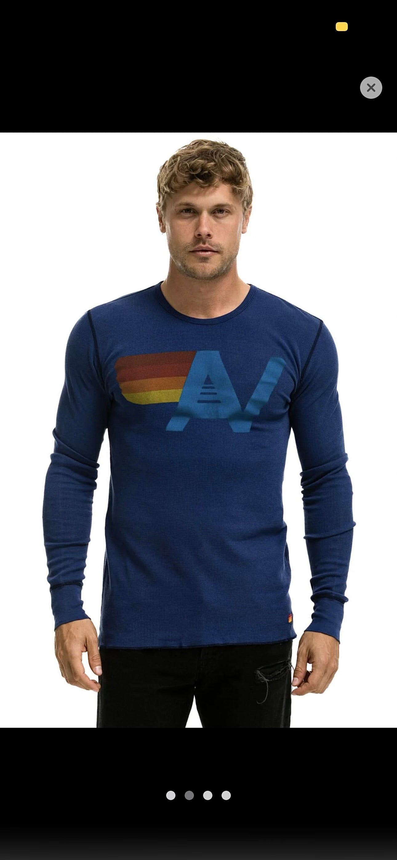 Aviator Nation Thermal Shirt with Logo Navy Blue Unisex Waffle Long Sleeve