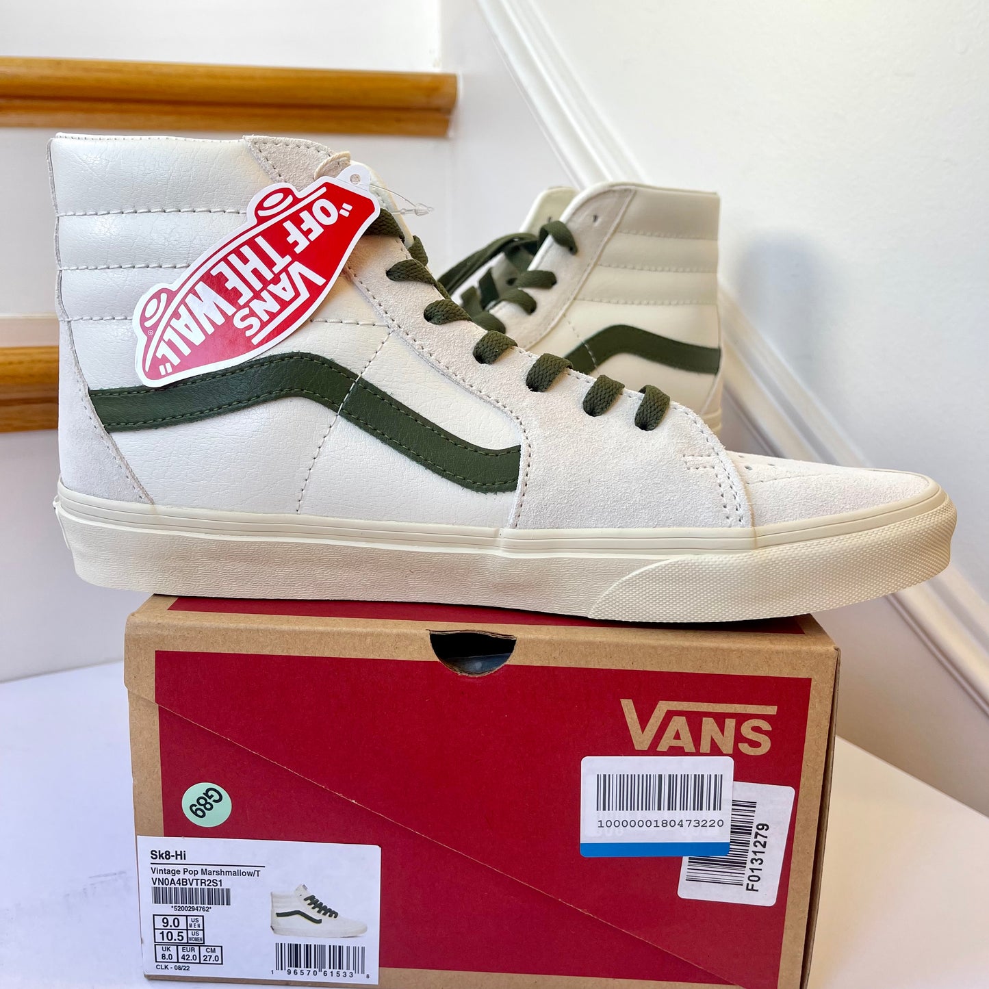 Vans Sk8 Hi Leather Sneakers in Vintage Pop - Marshmallow Turtledove