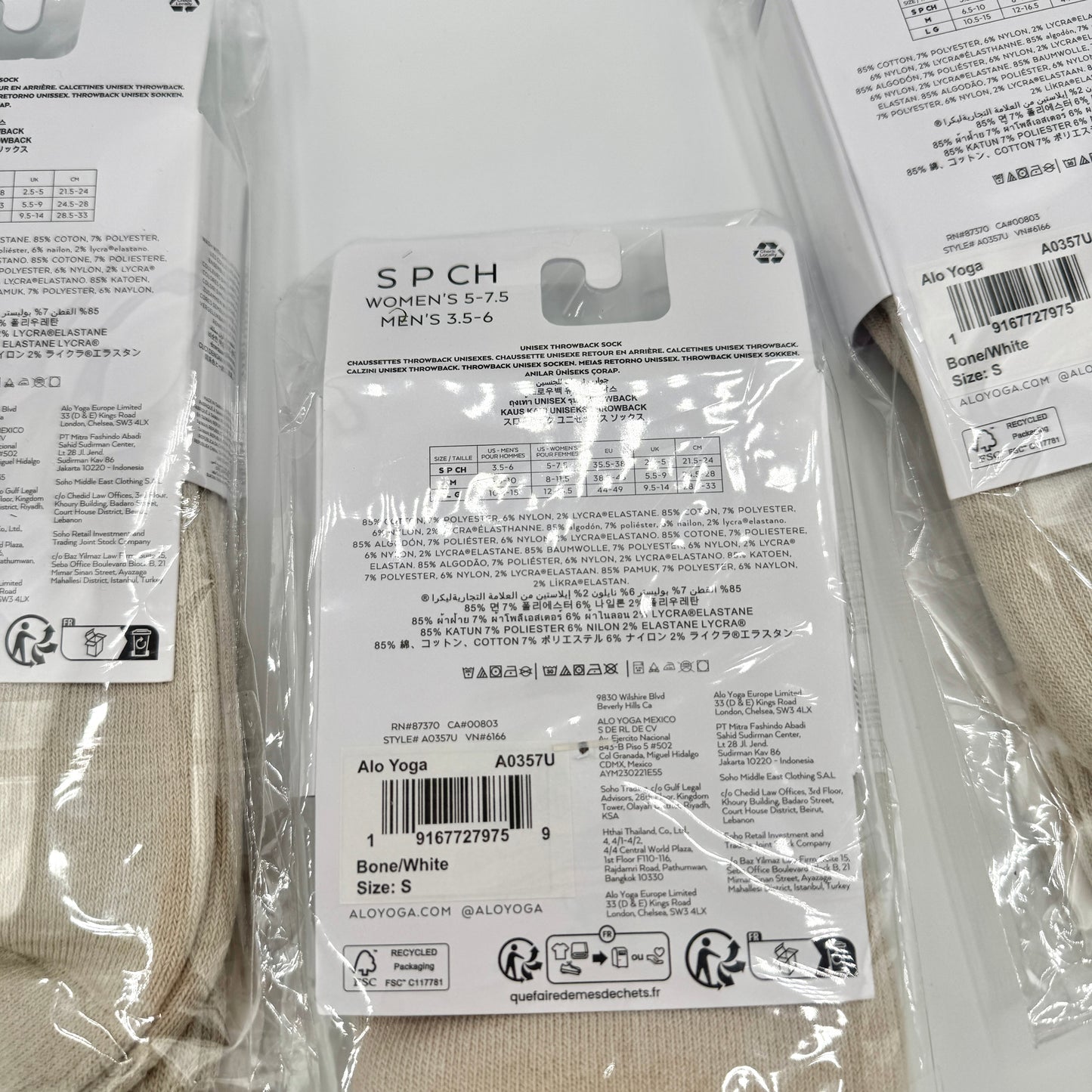 Alo Yoga (Bundle) Unisex Throwback Socks, 4x Pairs - Bone / White