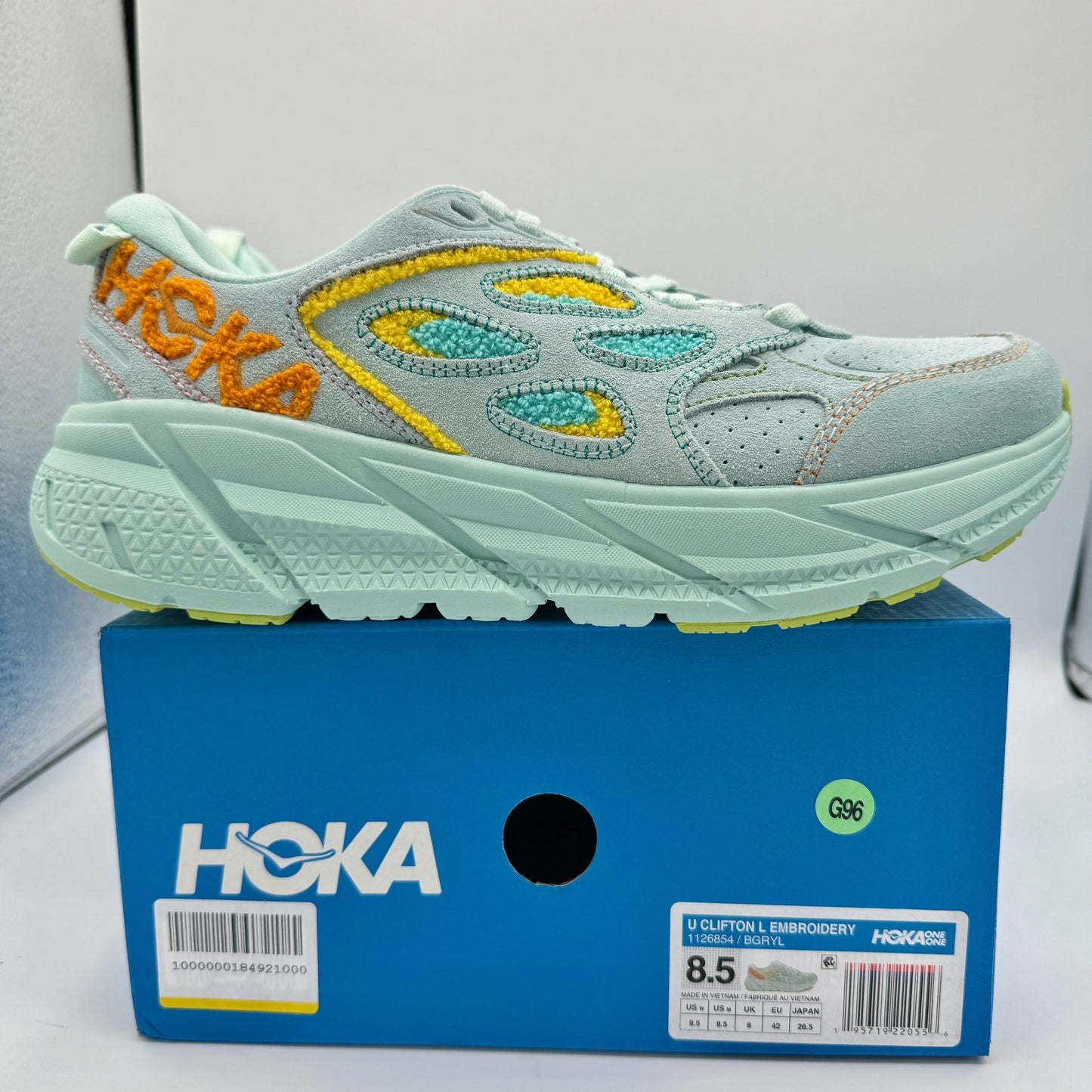 Hoka Clifton L Embroidery UNISEX Shoes Leather blue glass yellow aqua