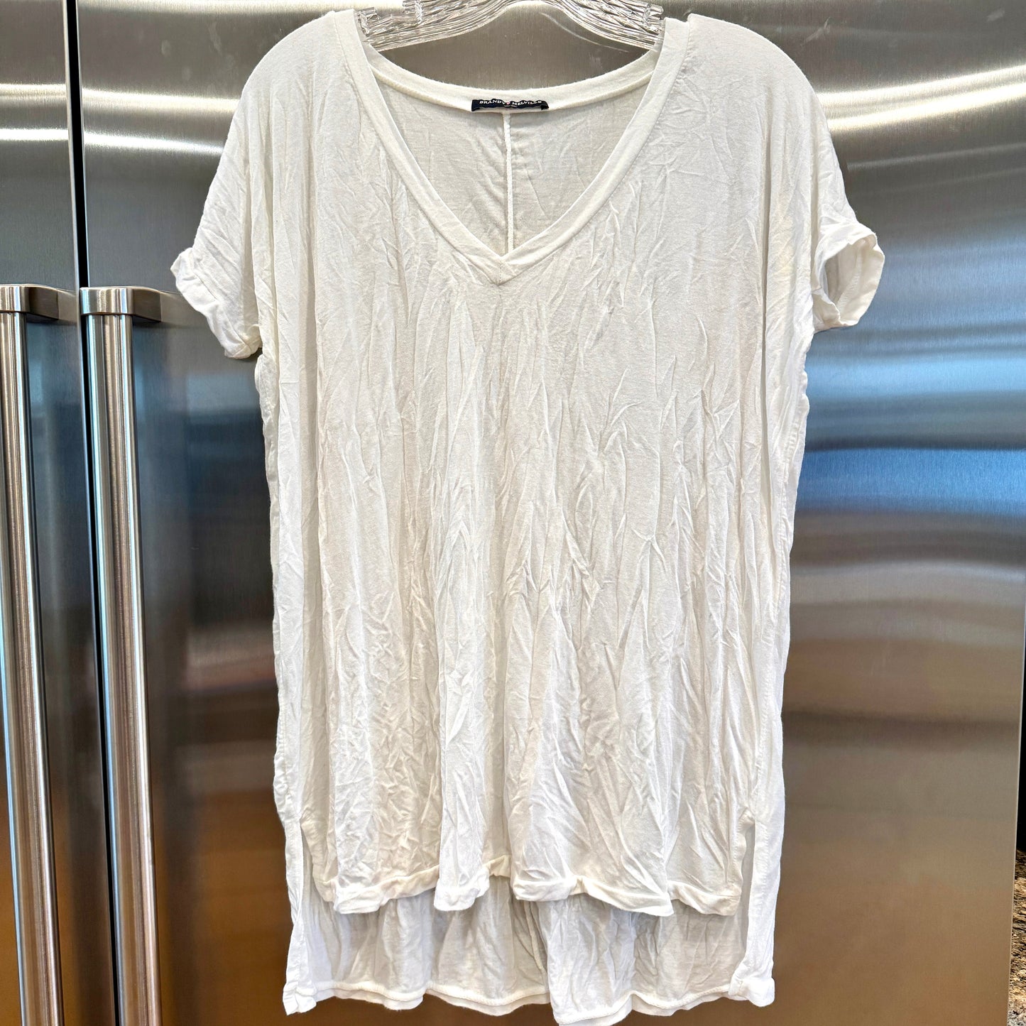 Brandy Melville White Slouchy V Neck T Shirt Oversized Lightweight , No Flaws Pre-Owned