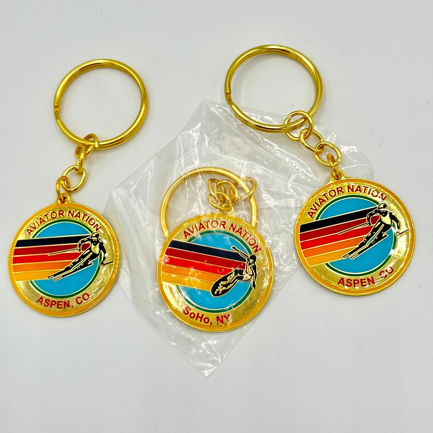 Aviator Nation BUNDLE (3) Logo Keychains Gold key chain brand new Aspen Soho