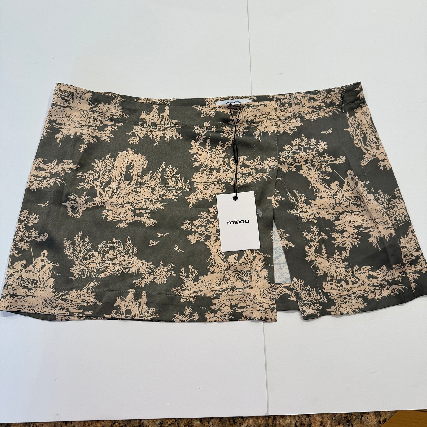 Miaou Mini Skirt in Moss Toile Green Micro Skirt with Slit