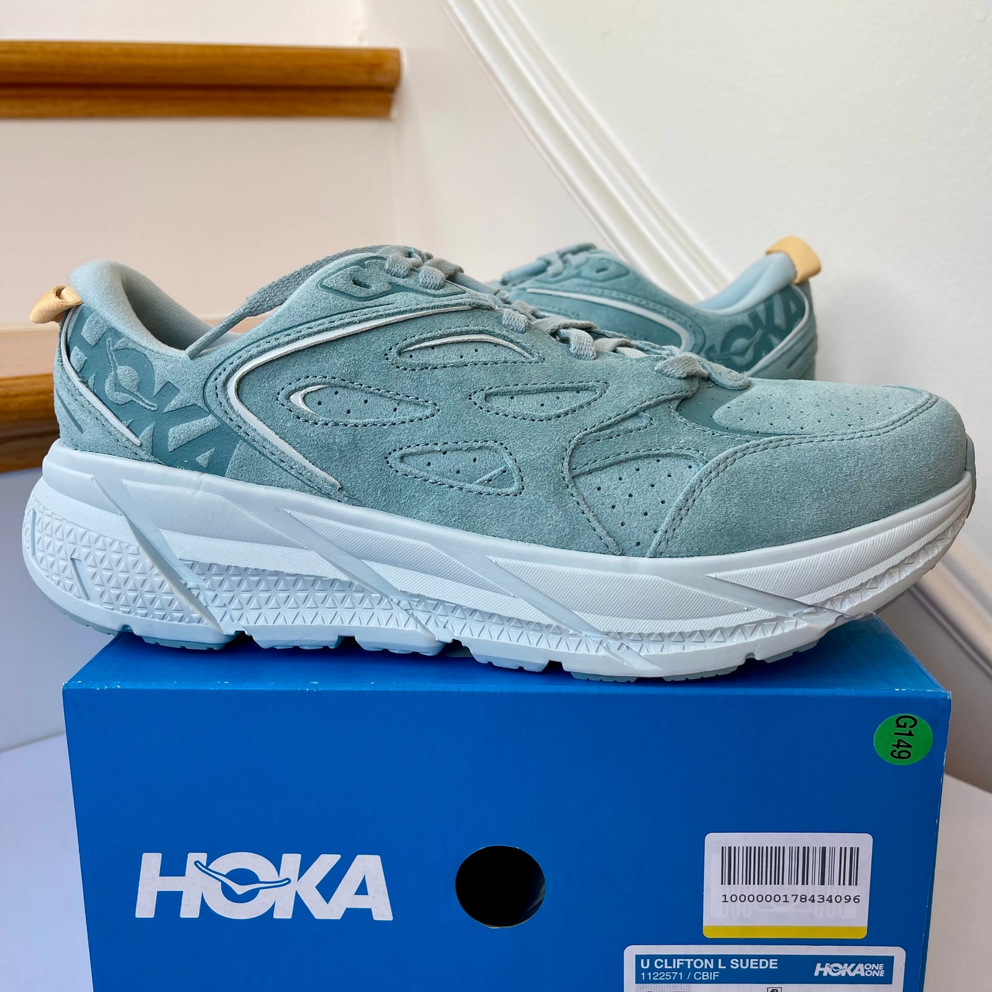 Hoka Clifton L Suede in Cloud Blue / Ice Flow UNISEX Shoes Leather