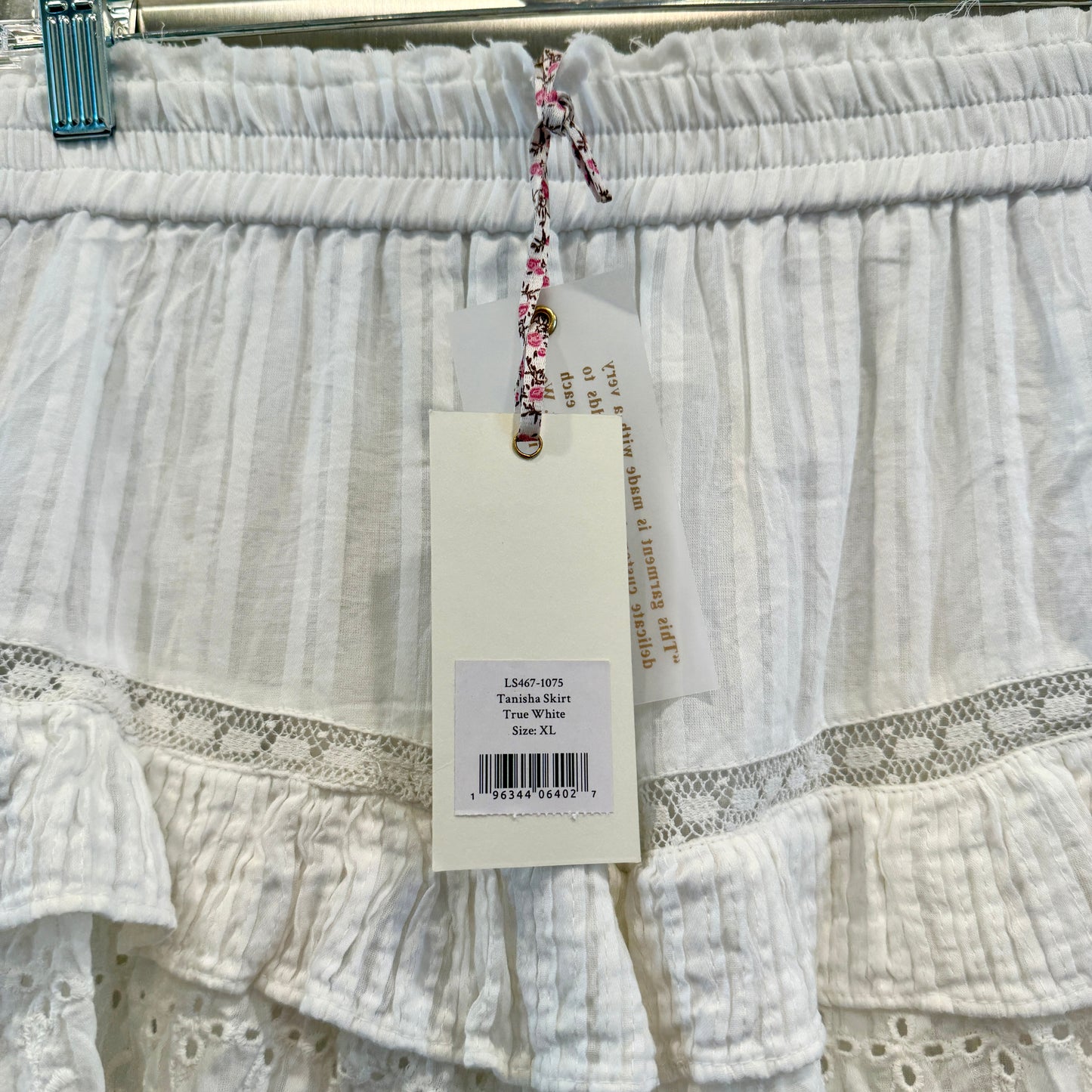 LoveShackFancy Tanisha mini skirt eyelet lace true white floral ruffle