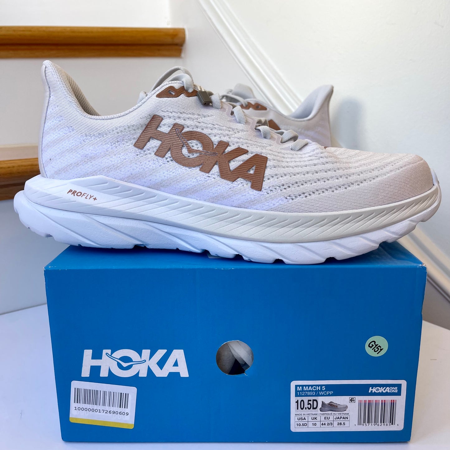 Hoka Mach 5 Running Shoes in White / Copper , Hoka One One race shoes