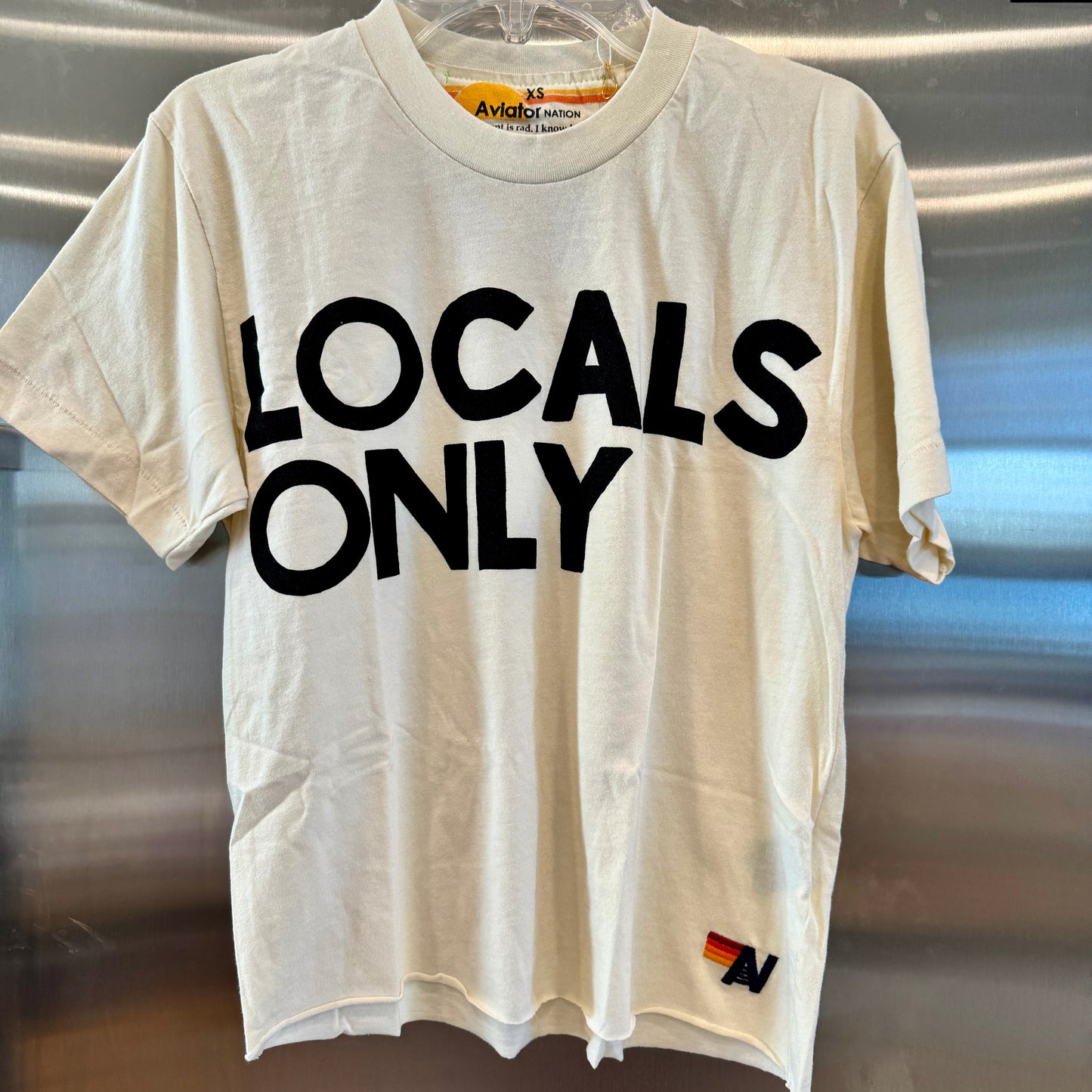 Aviator Nation Locals Only Boyfriend Cropped Tee Shirt Cream off white shirt