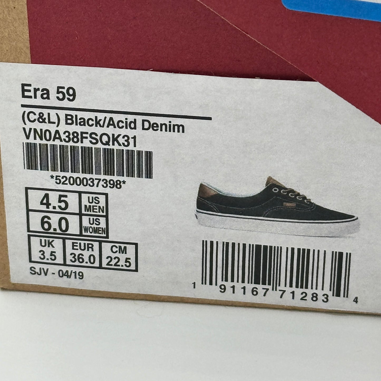 Vans Classic Era 59 Sneakers in Black C & L Acid Denim Brown Leather Trim