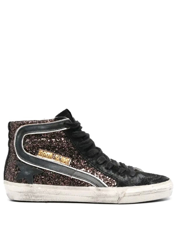 Golden Goose Sneakers Slide in Coffee / Black  Classic Star / Glitter Wave