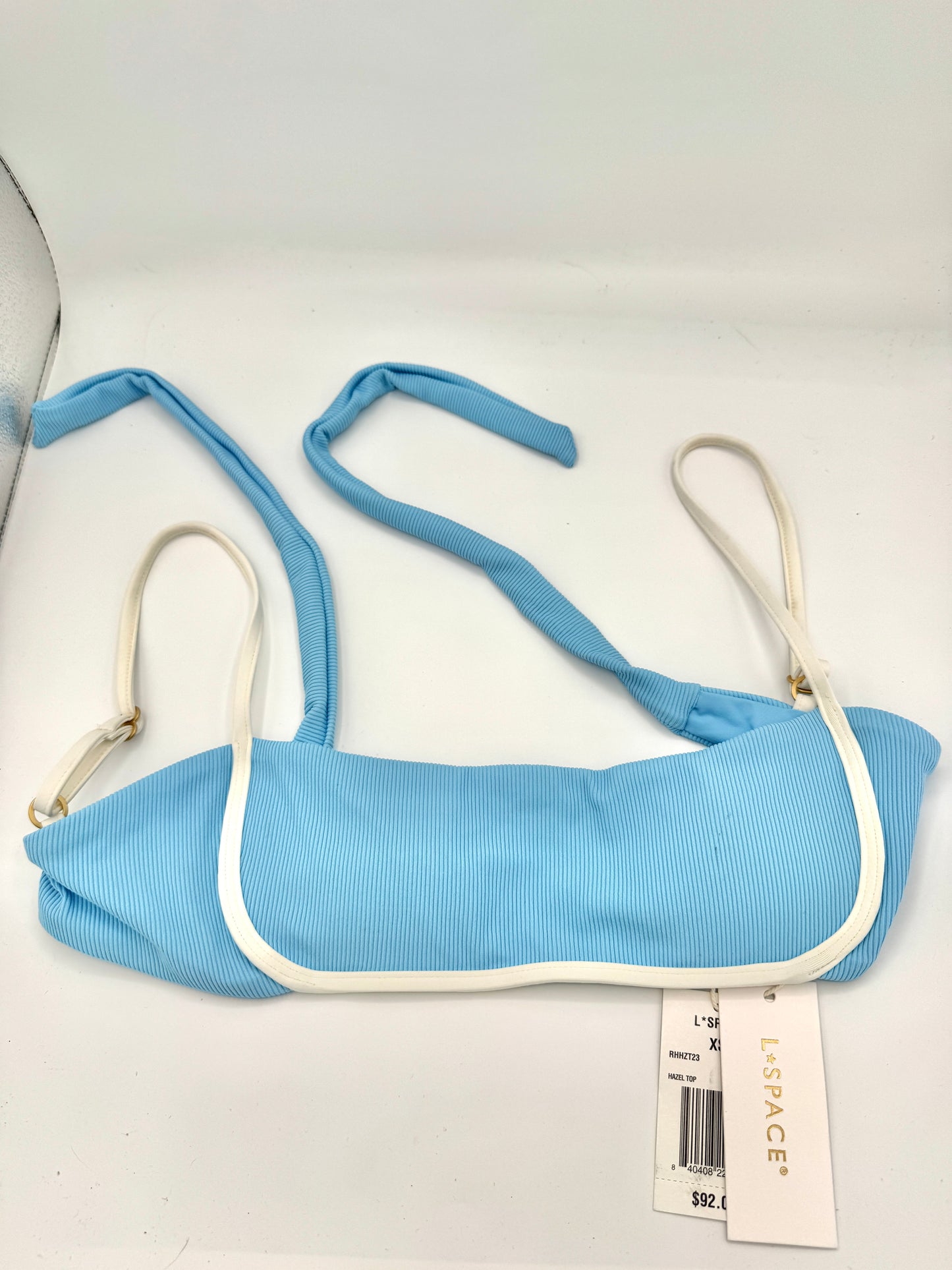 L Space Hazel Swim Top in Seaspray Blue / Cream , Ribbed Bikini