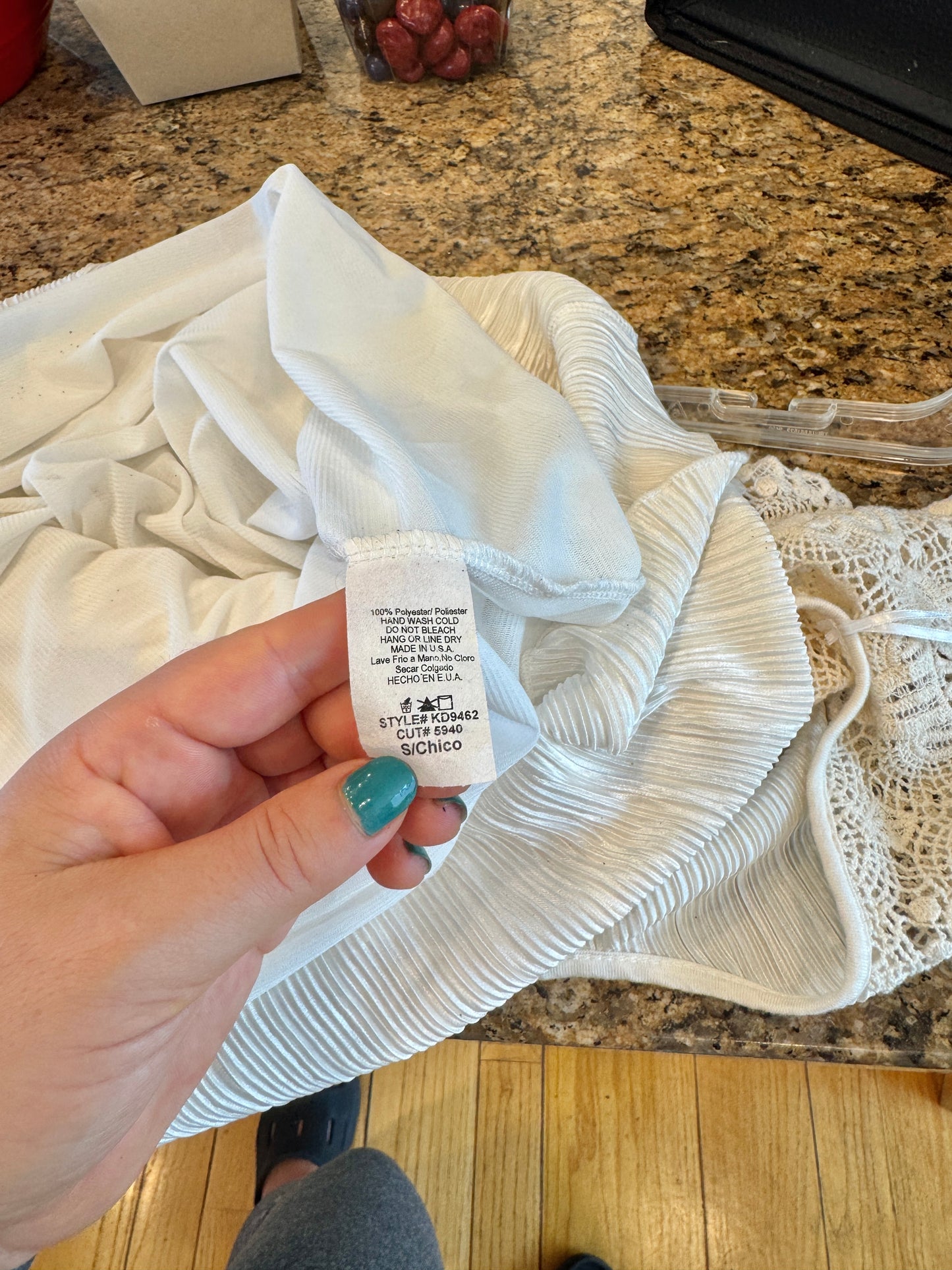 White Micro Plisse Dress with Lace Sleeve Cap * Pre-Owned *