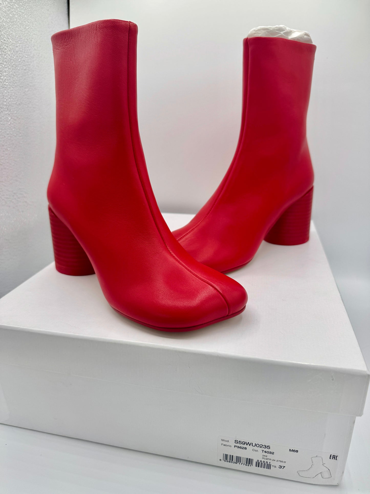 Maison Margeila MM6 Women’s Stitch Out Leather Anatomical Ankle Boots - Red