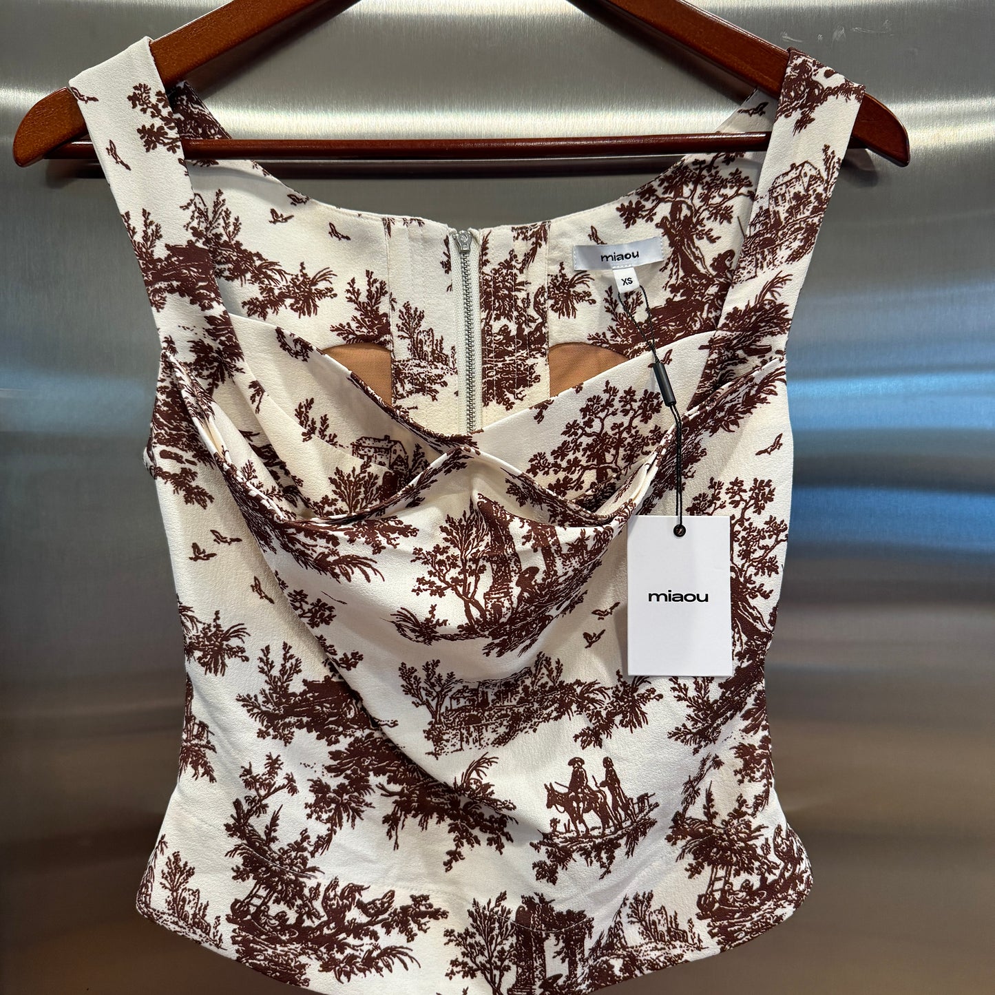 Miaou Imogene Corset in Brown Toile Top Stretch Crepe Fabric