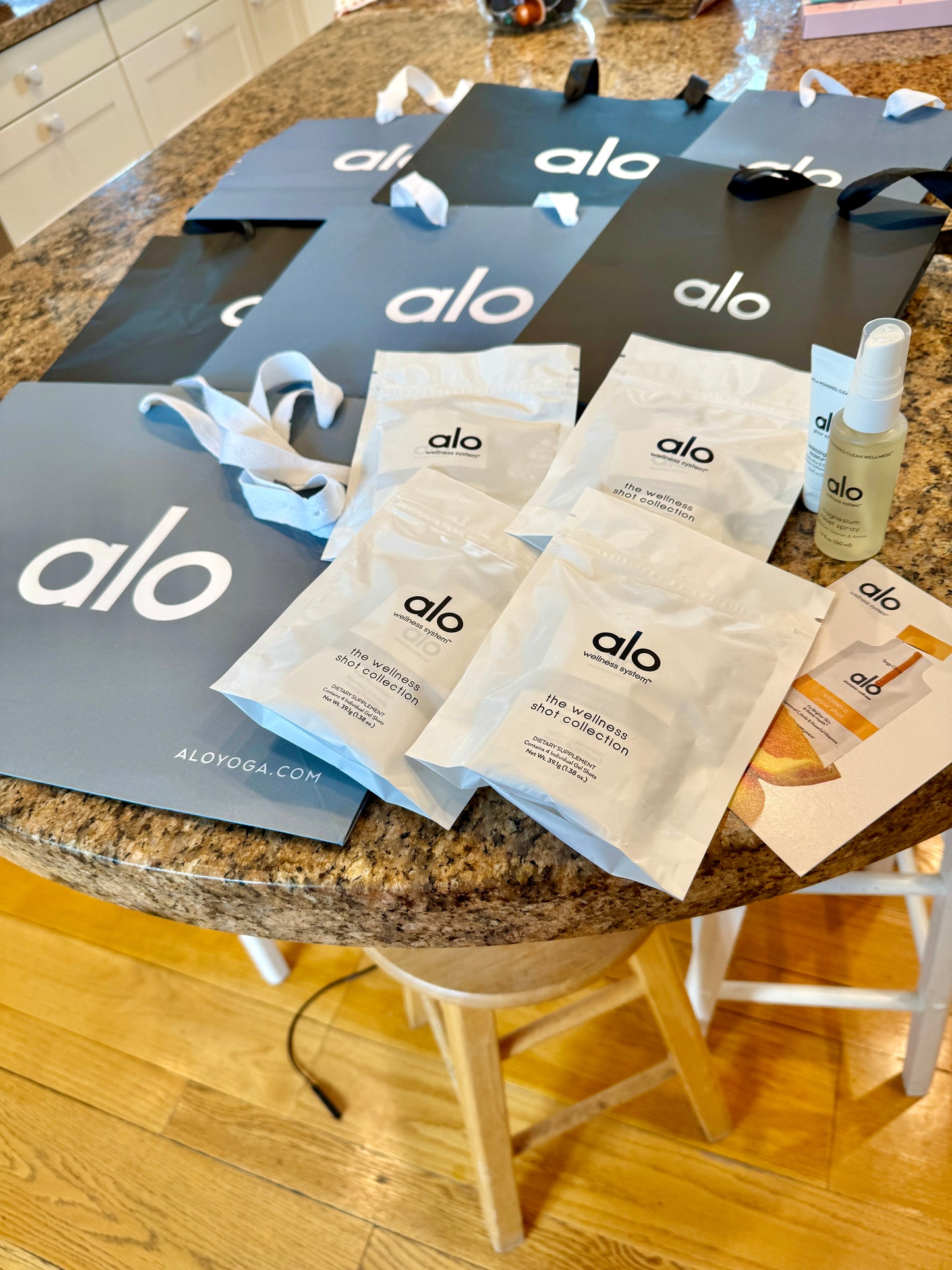 Alo Yoga Bundle of Travel Wellness and (6) Paper Bags / Gift Bags