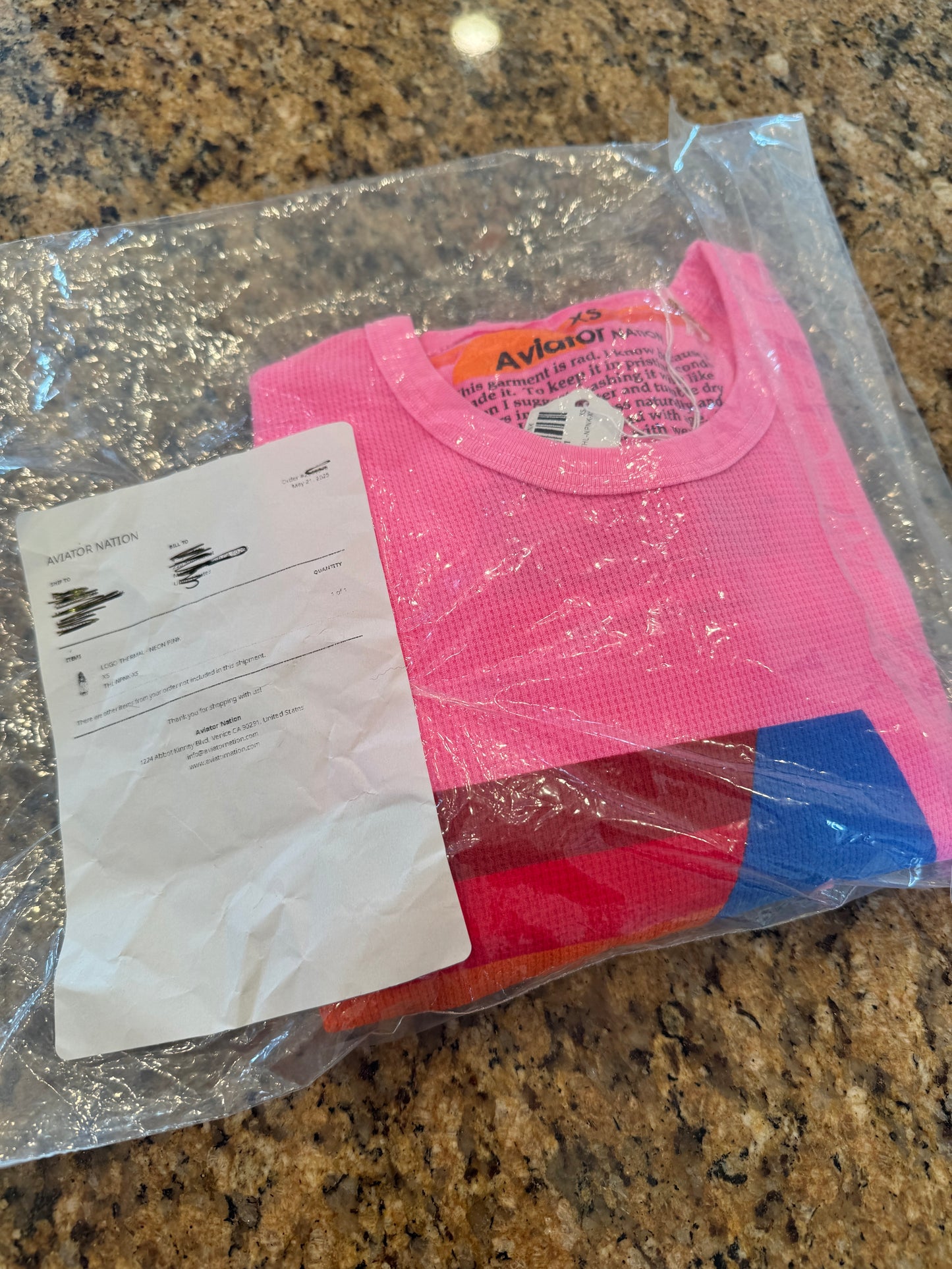 Aviator Nation Thermal Shirt with Classic AV Logo Neon Pink Unisex