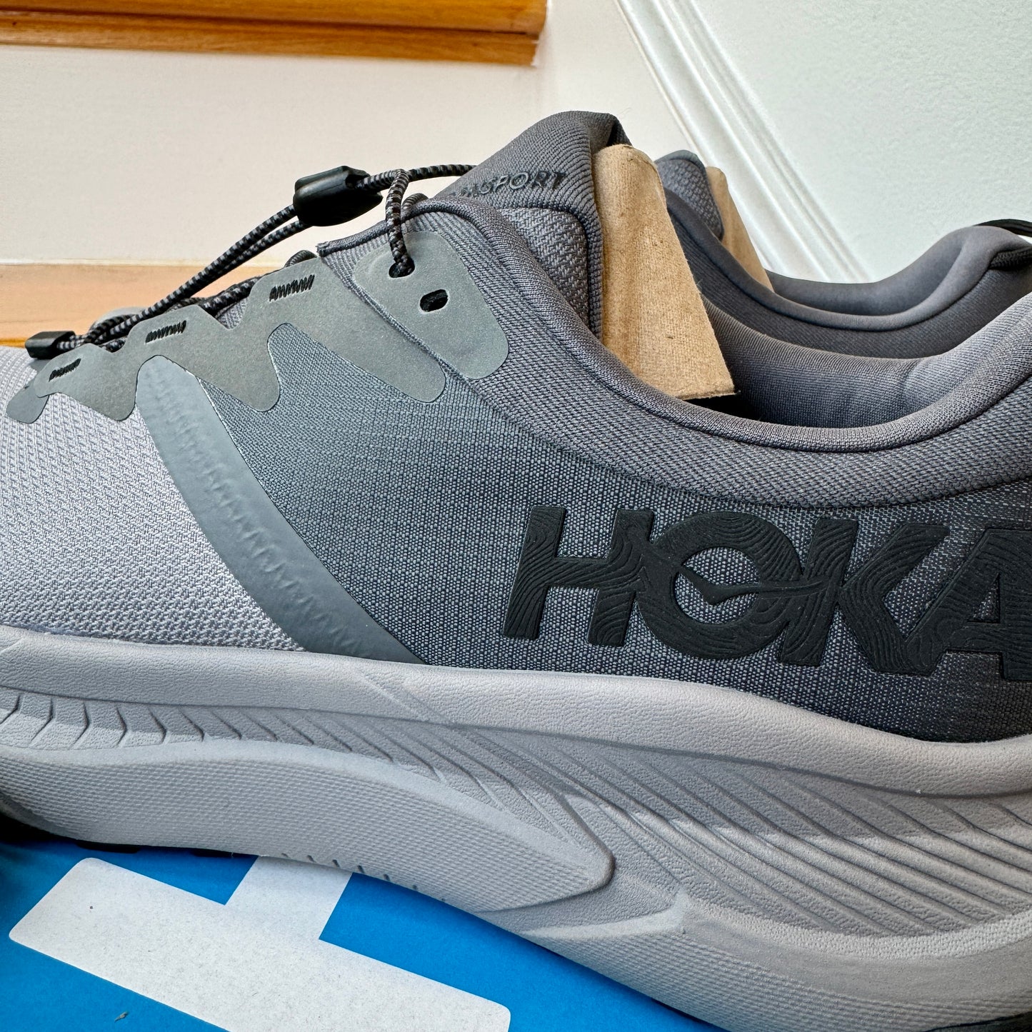 Hoka Transport Castlerock Grey / Black Athletic Hiking Shoes , Castle rock