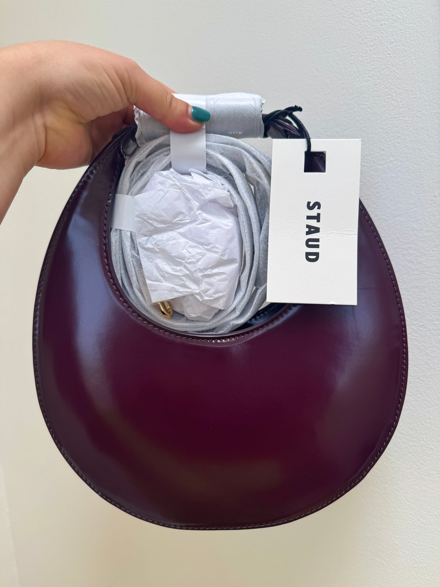 Staud Mini Moon Purse in Syrah Burgundy Leather, Crossbody Bag