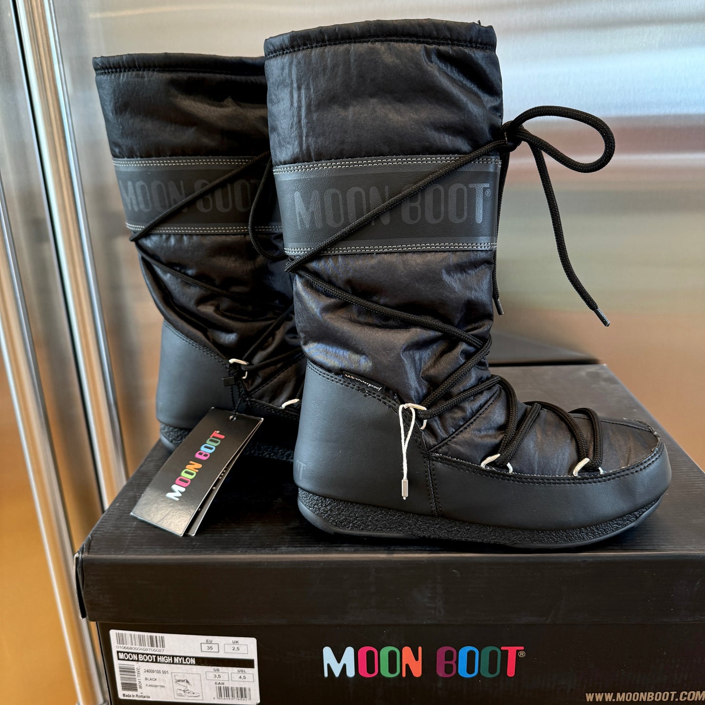 Moonboot High Nylon Classic All Black Snow Boots waterproof winter shoes