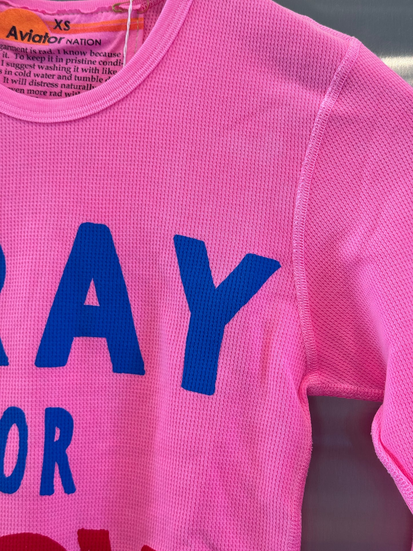 Aviator Nation Thermal Pray For Snow Shirt Neon Pink Unisex