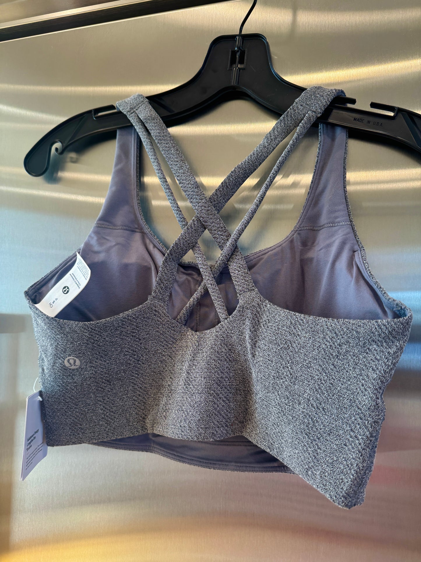 Lululemon Energy Long Line Evolve Bra Top in Herringbone Grey Intertwine Texture Black / White Woven
