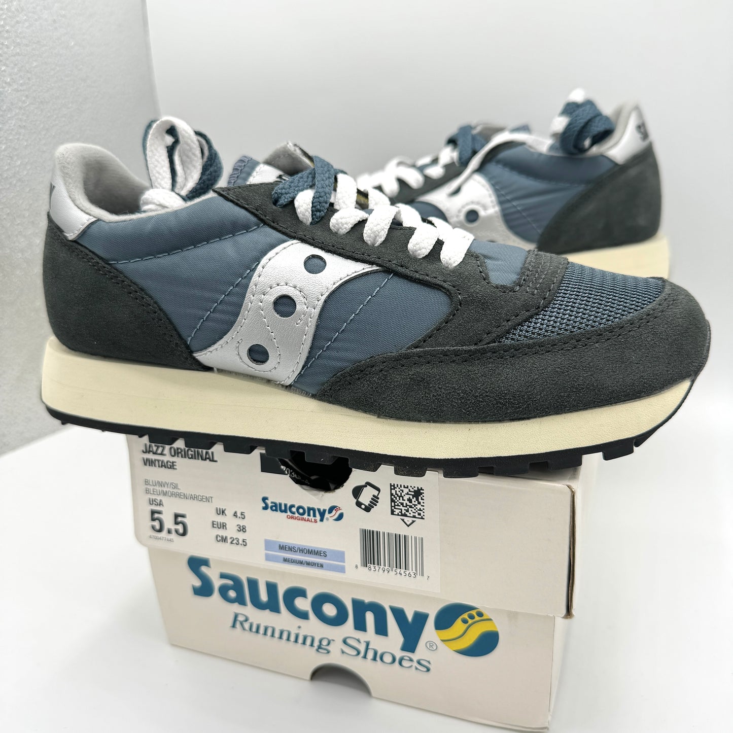 Saucony Jazz Vintage Classic Sneakers Navy Blue White Silver Original Runners