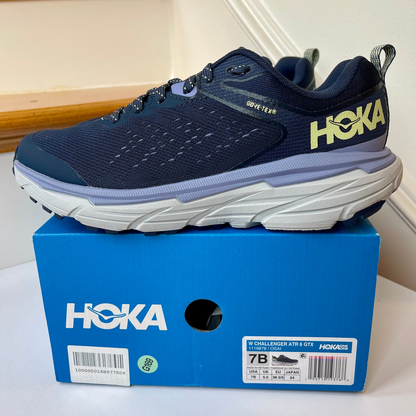 Hoka Challenger ATR 6 GTX Running Off Road All Terrain Shoes blue gore Tex women’s