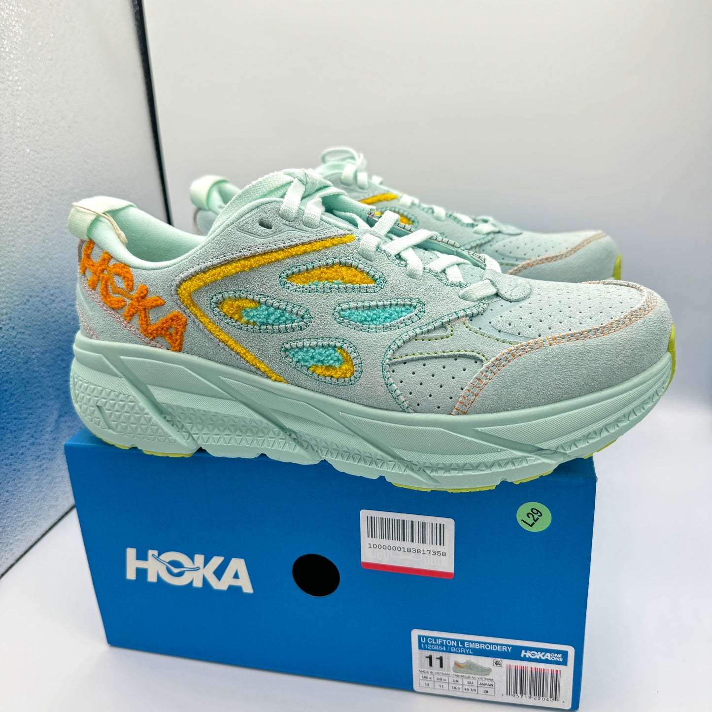 Hoka Clifton L Embroidery UNISEX Shoes Leather blue glass yellow aqua