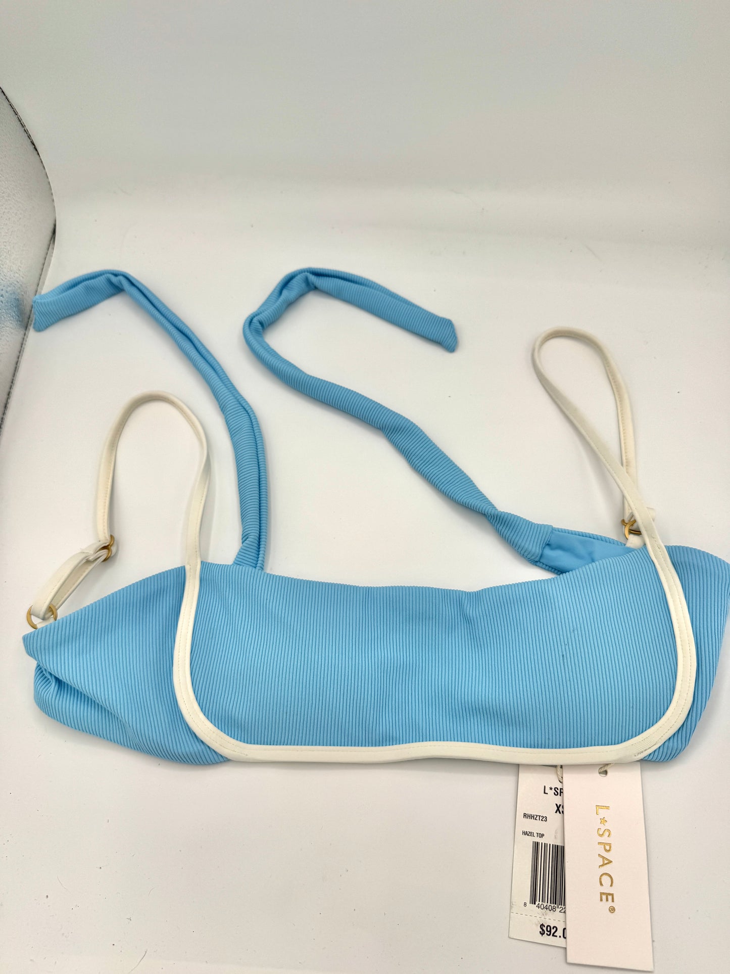 L Space Hazel Swim Top in Seaspray Blue / Cream , Ribbed Bikini