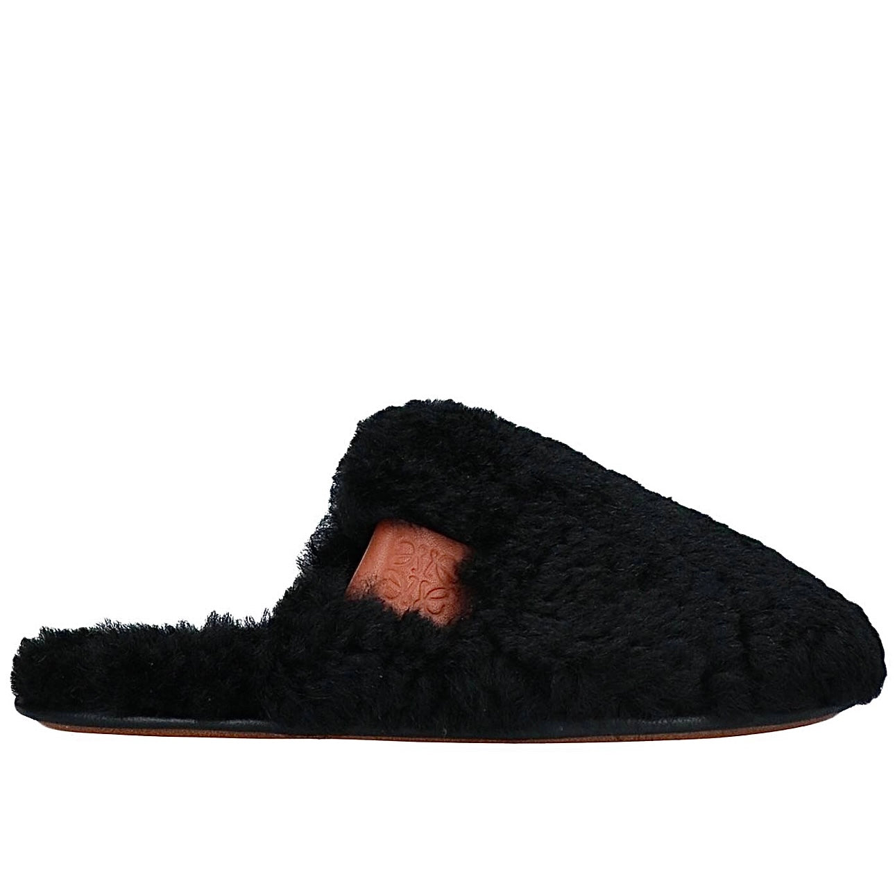 Loewe Slippers with leather anagram and black Shearling Fur , brand NEW