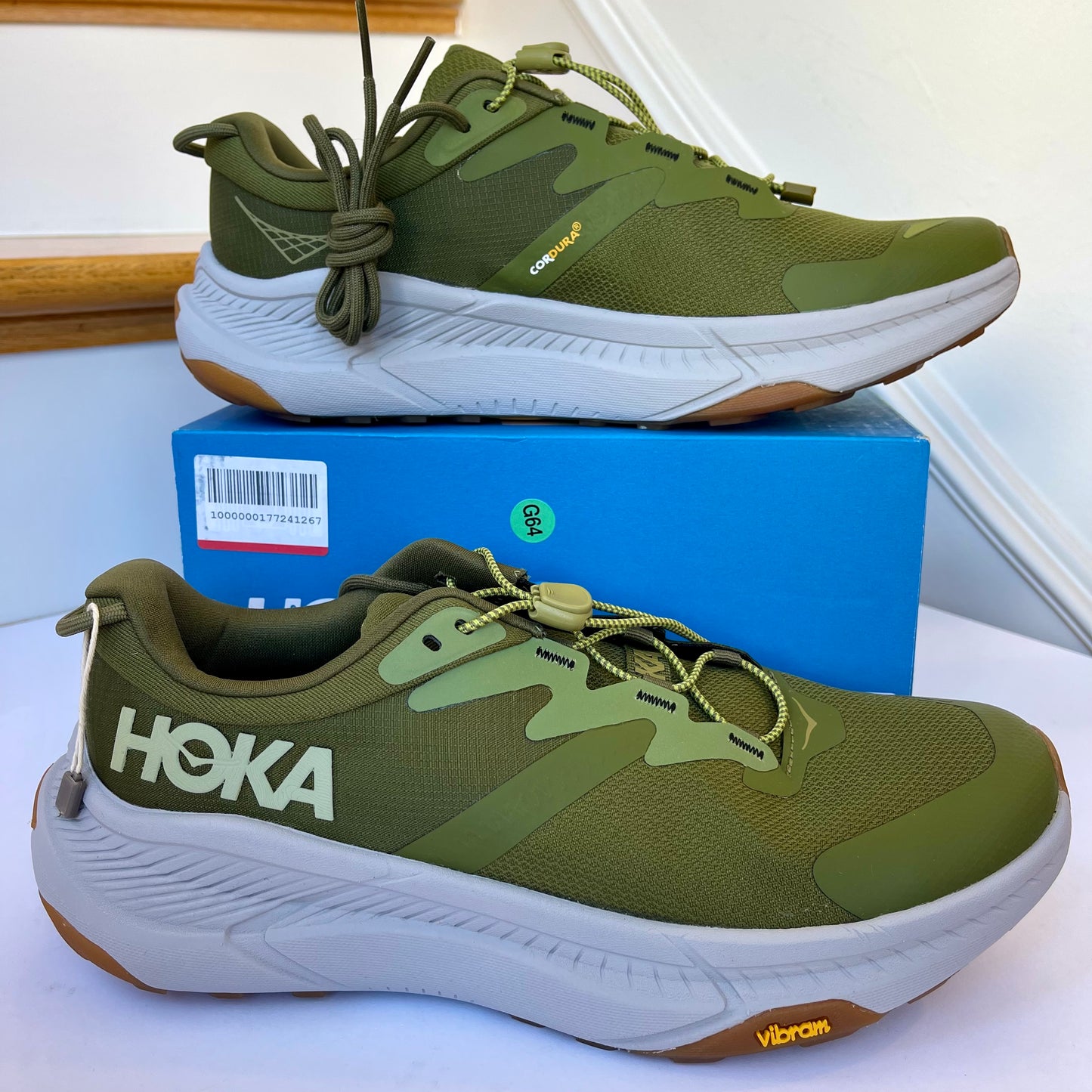 Hoka Transport in Avocado / Harbor Mist Green / Grey Athletic Hiking Shoes