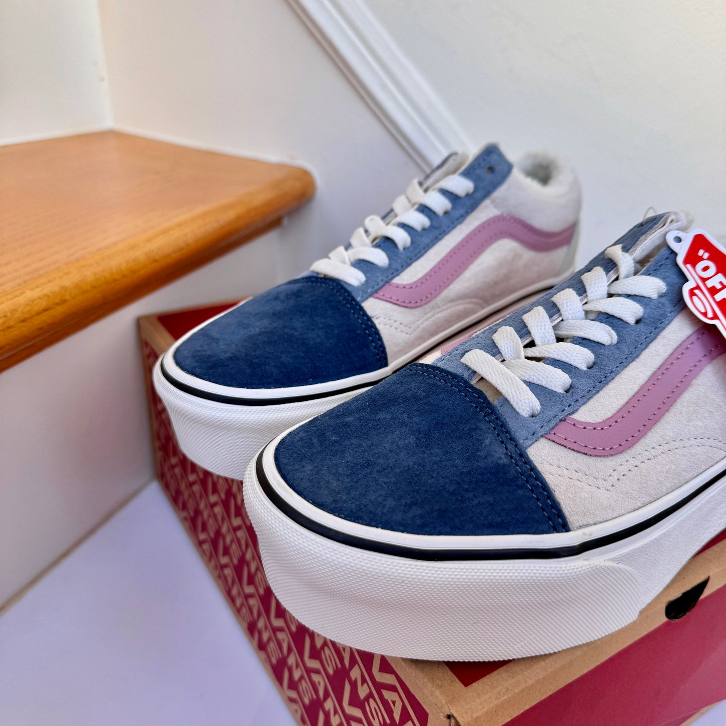 Vans Old Skool Stackform Platform Pig Suede Sherpa Pink Blue Multi Sneakers