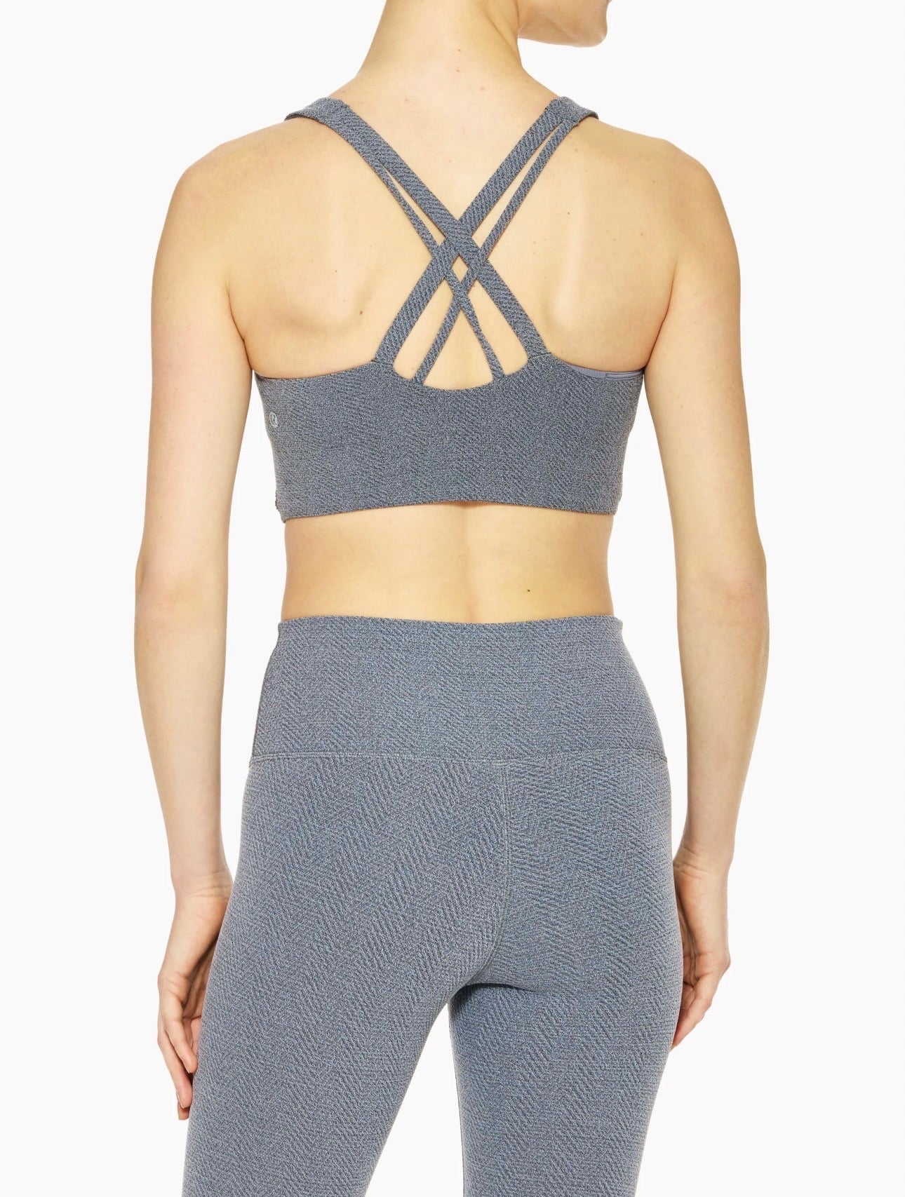 Lululemon Energy Long Line Evolve Bra Top in Herringbone Grey Intertwine Texture Black / White Woven