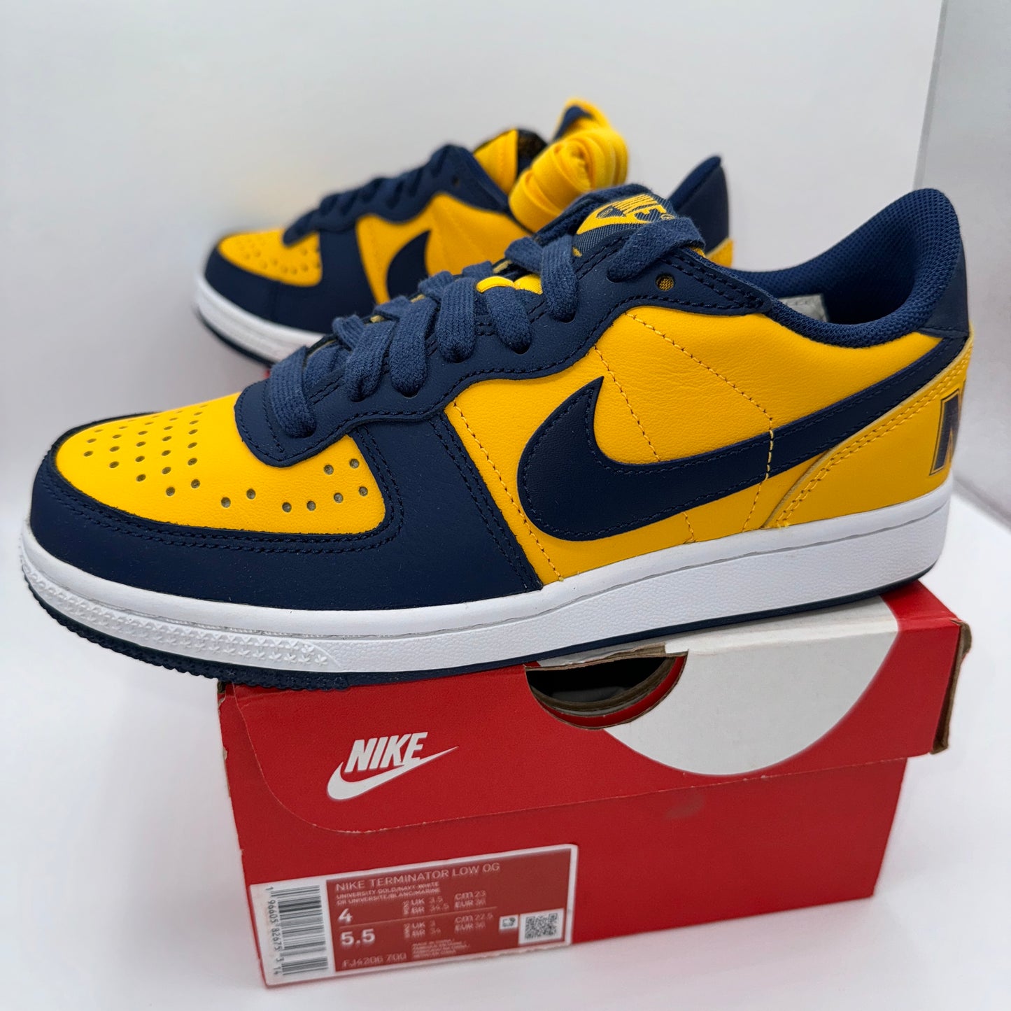 Nike Terminator Low in University Gold / Navy Blue “ Michigan “ Unisex Shoes