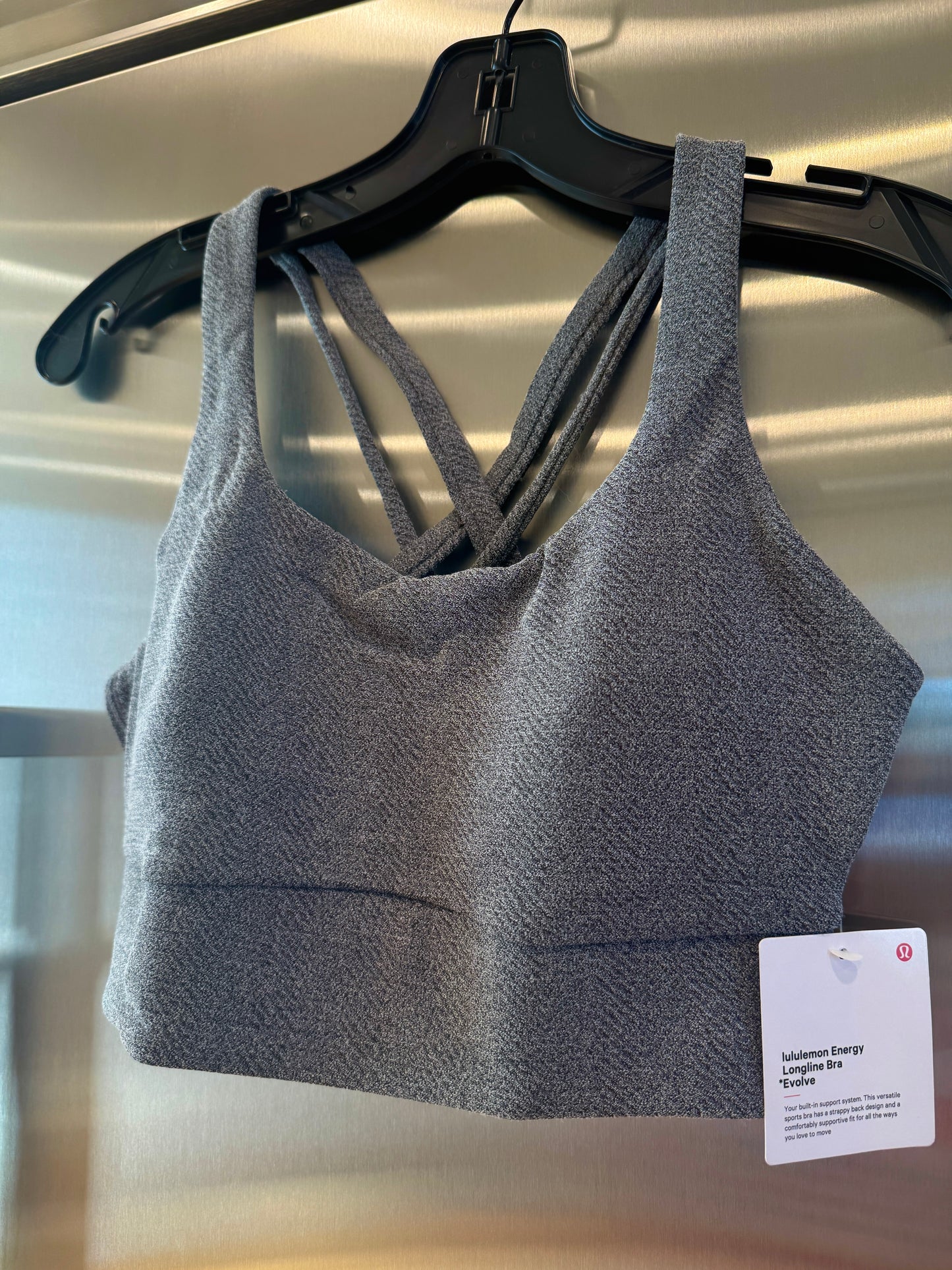 Lululemon Energy Long Line Evolve Bra Top in Herringbone Grey Intertwine Texture Black / White Woven