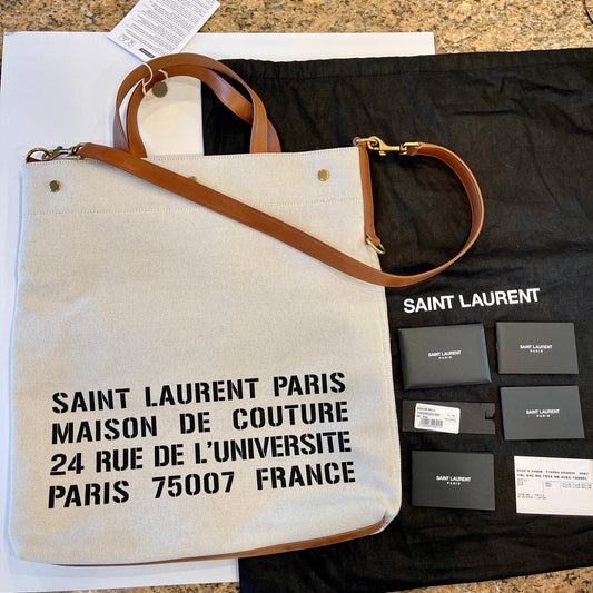 Yves Saint Laurent Universite North South Foldable Tote Bag Canvas Smooth Leather