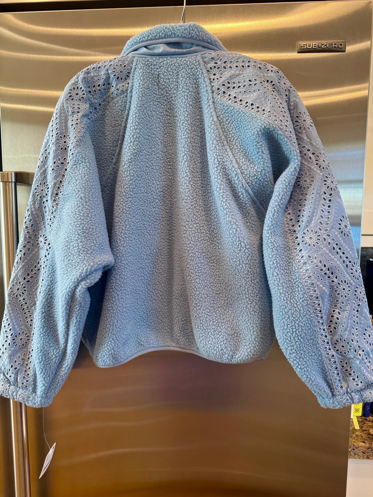 Free People Hit The Slopes Eyelet Fleece Jacket - Denim Rinse Blue