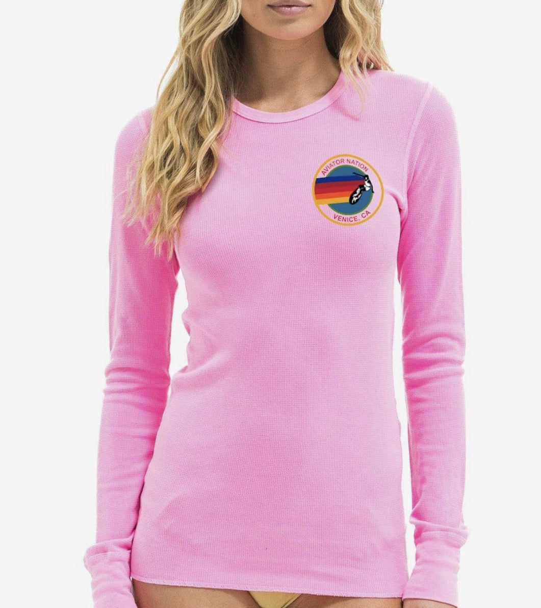 Aviator Nation Thermal Shirt with Venice Logo Neon Pink Unisex
