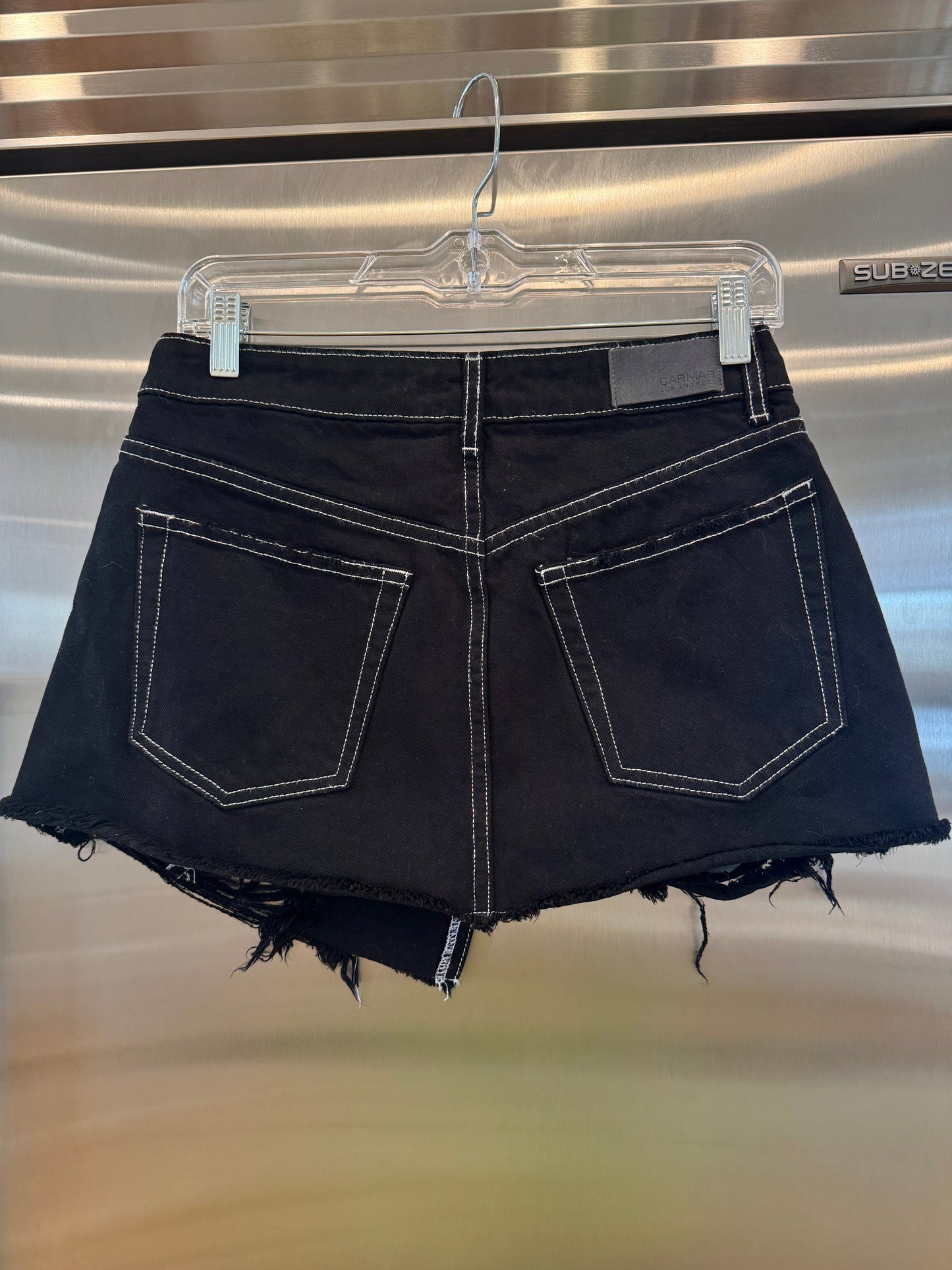 Carmar LF Asymmetrical Black Denim Mini Skirt Distressed Jean Skirt * Pre-Owned *
