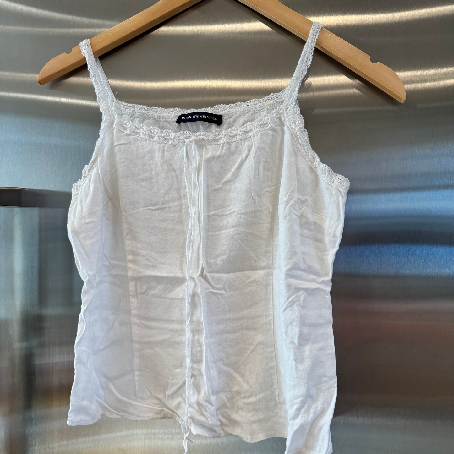 Brandy Melville Lace Trim Tank Top White Linen Pre-Owned Excellent Condition * Used