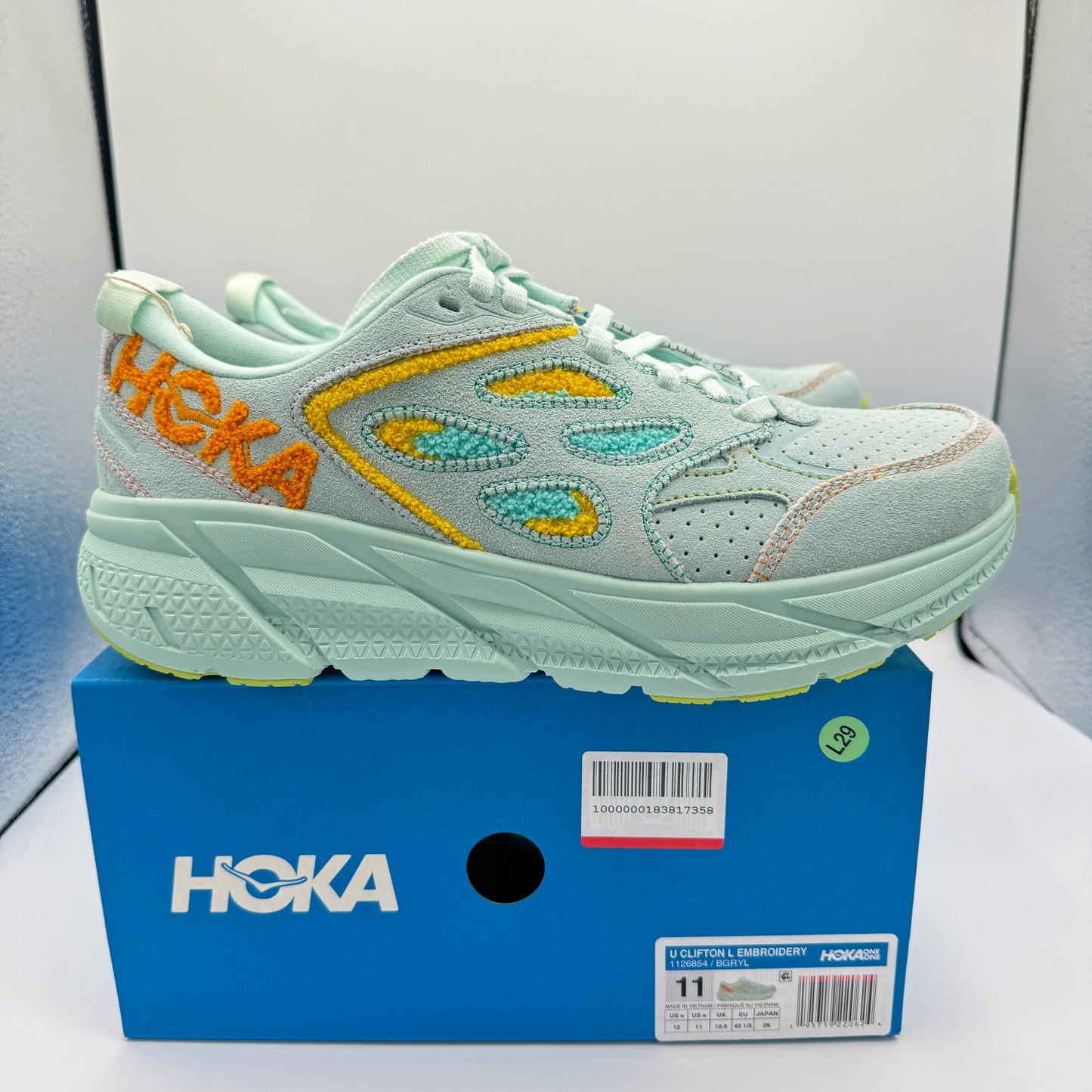 Hoka Clifton L Embroidery UNISEX Shoes Leather blue glass yellow aqua