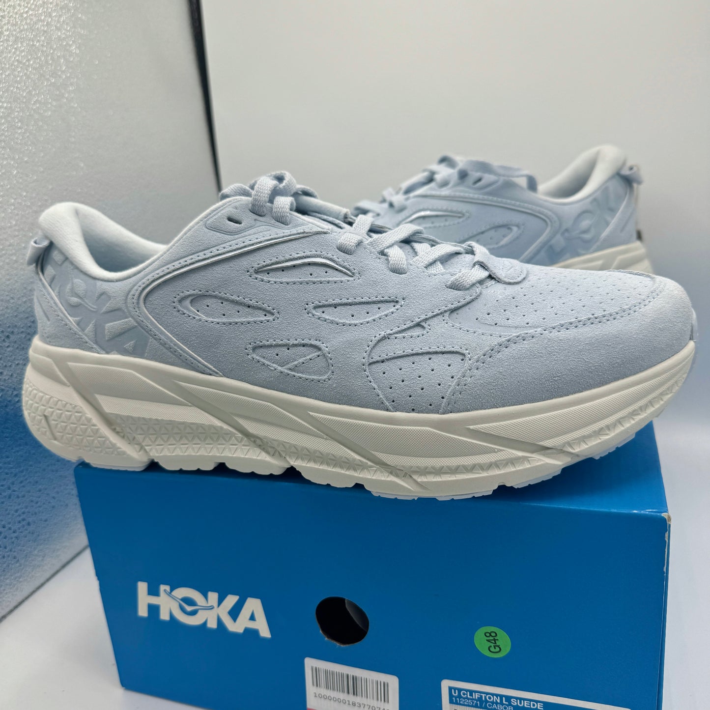 Hoka Clifton L Suede in Country Air / Bit of Blue UNISEX Shoes Leather BLRK