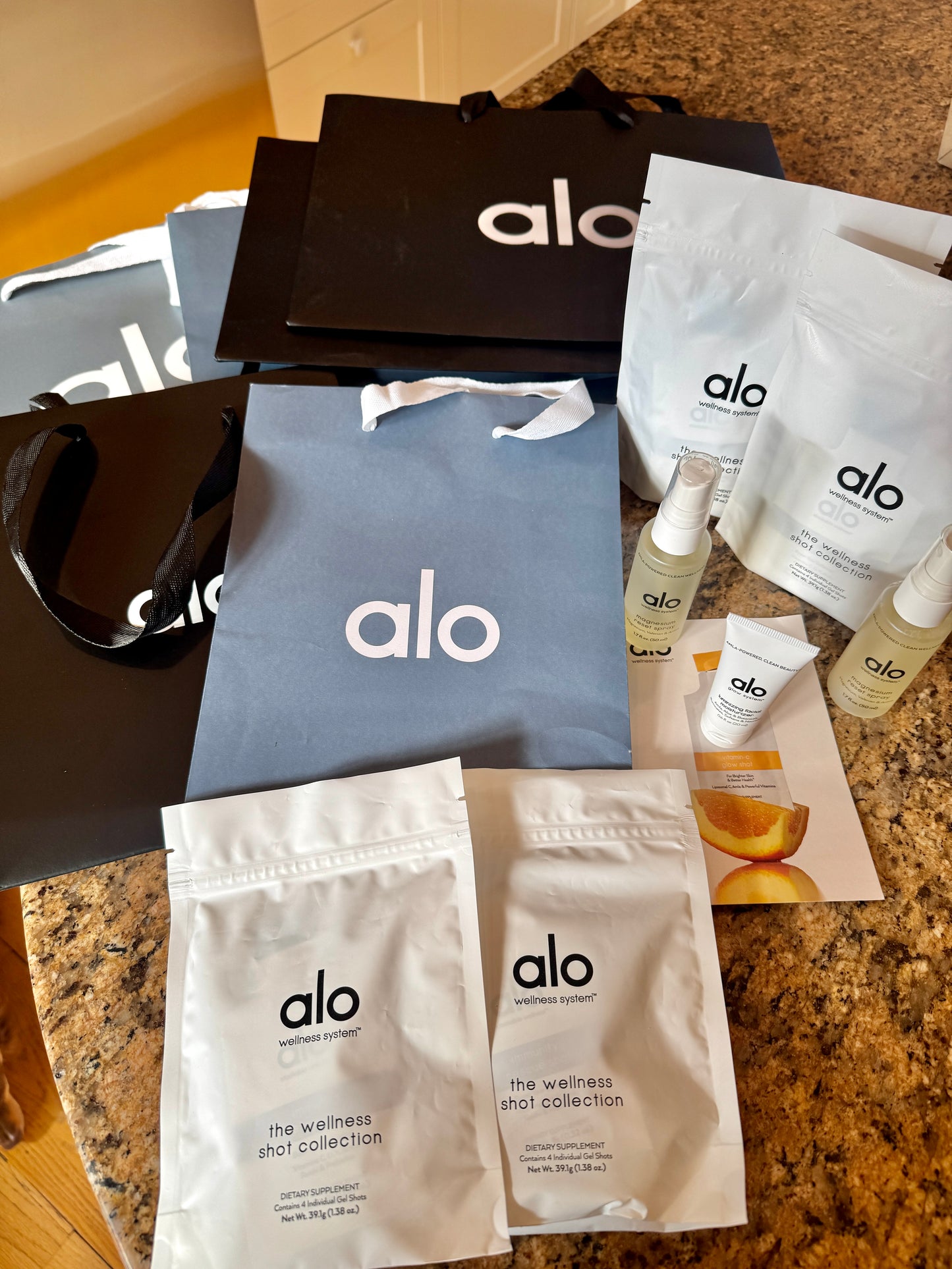 Alo Yoga Bundle of Travel Wellness and (6) Paper Bags / Gift Bags