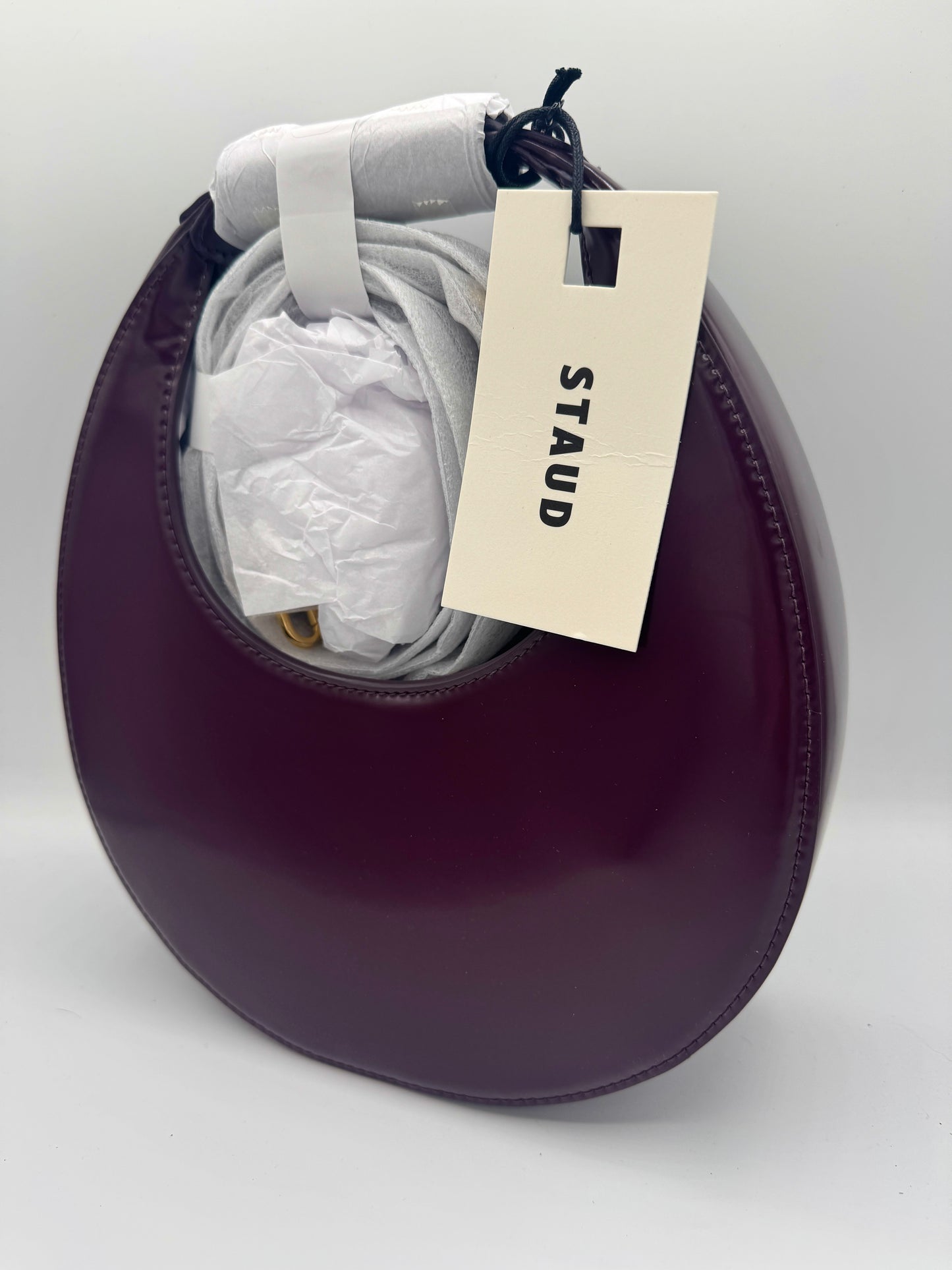 Staud Mini Moon Purse in Syrah Burgundy Leather, Crossbody Bag