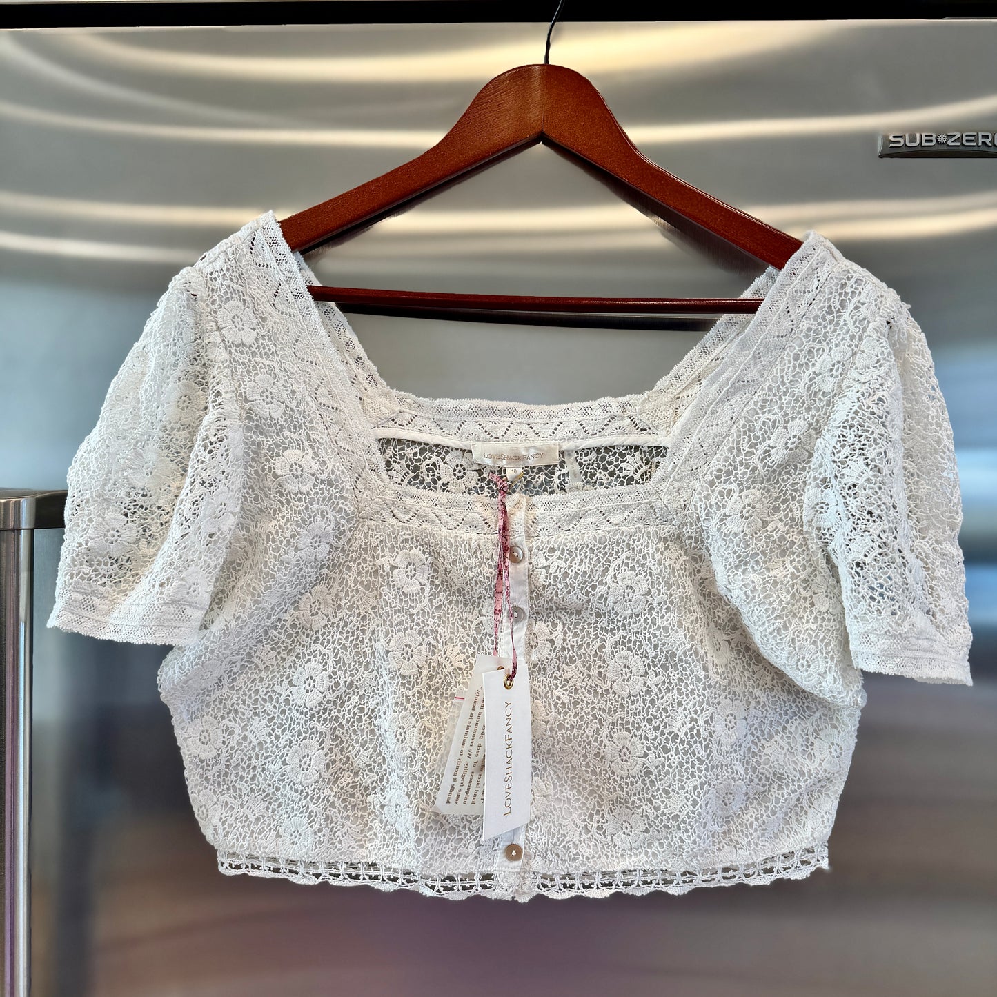 LoveShackFancy Carmeline Cropped Top in True white floral lace brand new