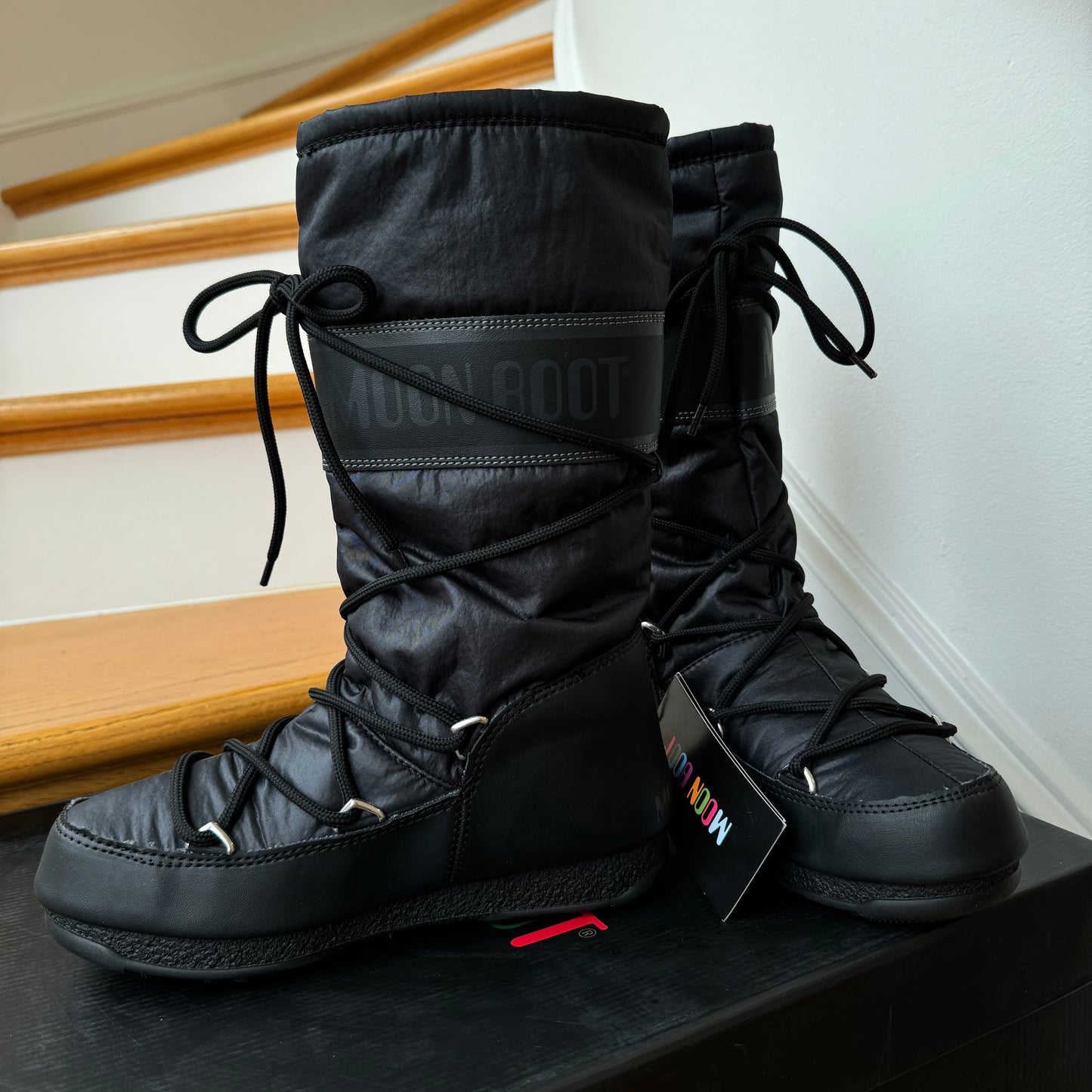 Moonboot High Nylon Classic All Black Snow Boots waterproof winter shoes