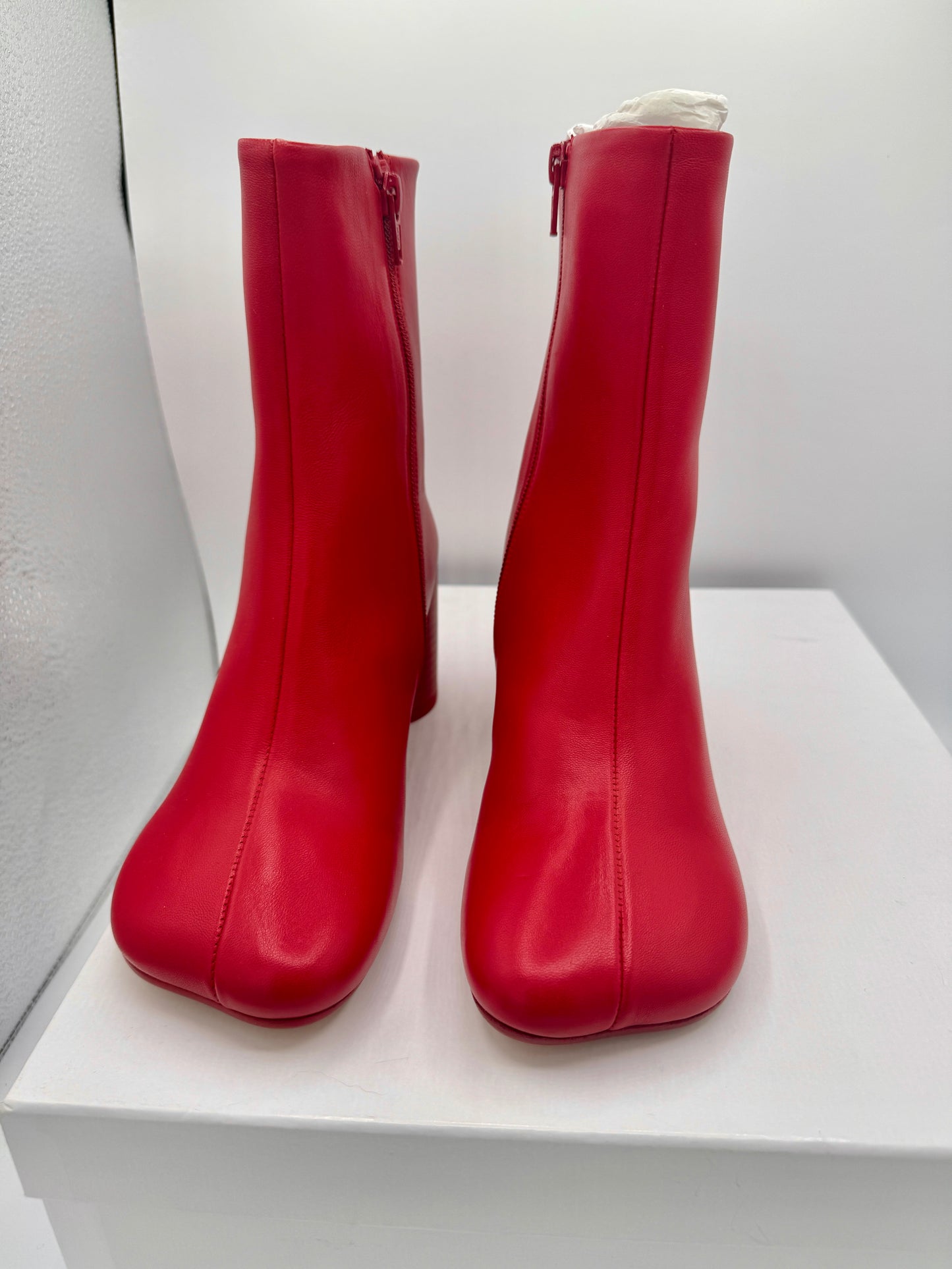Maison Margeila MM6 Women’s Stitch Out Leather Anatomical Ankle Boots - Red