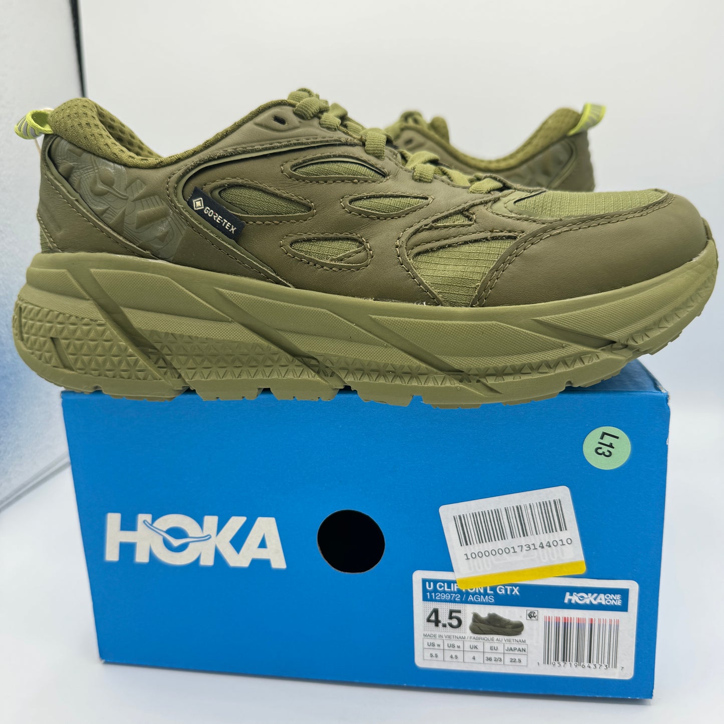 Hoka Clifton Leather Gore-Tex Waterproof Unisex Green Khaki Olive AGMS