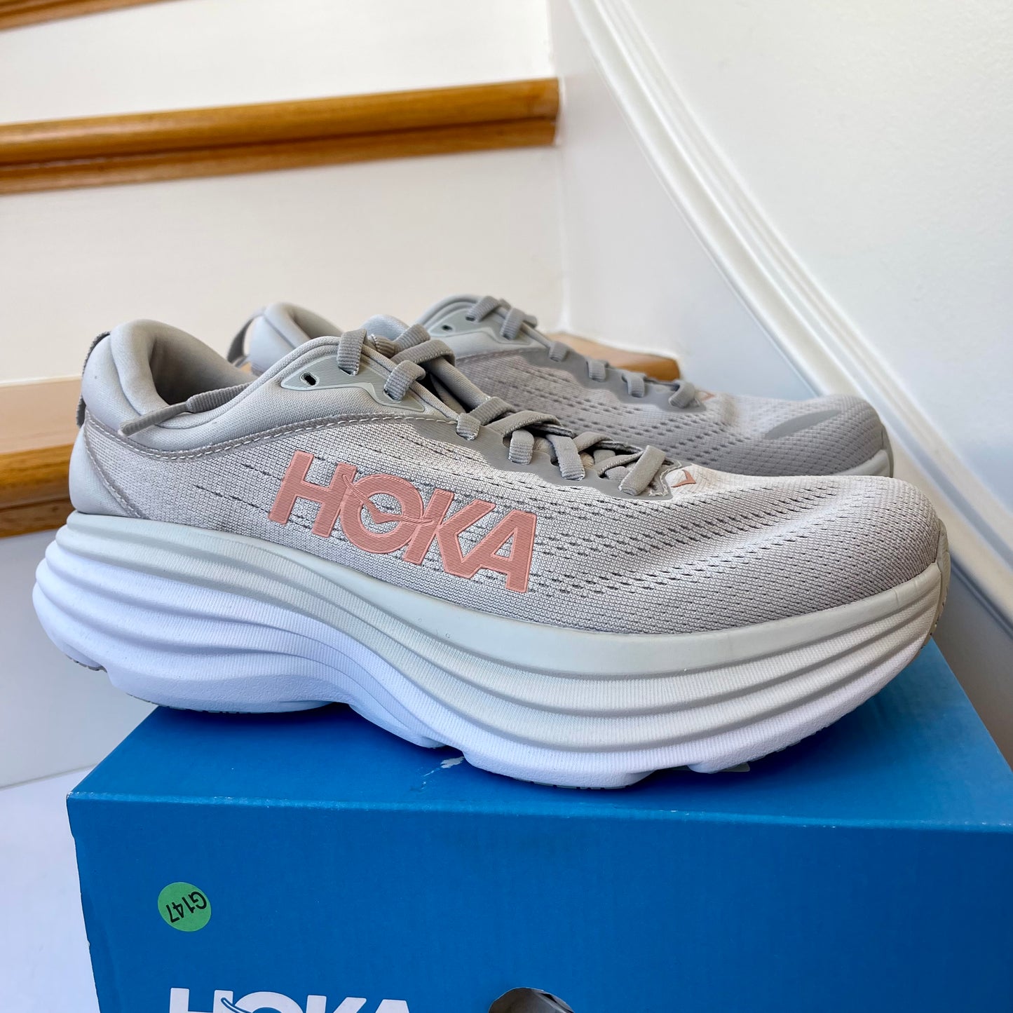 Hoka Bondi 8 Running Shoes in Harbor Mist / Lunar Rock Grey Hoka One One